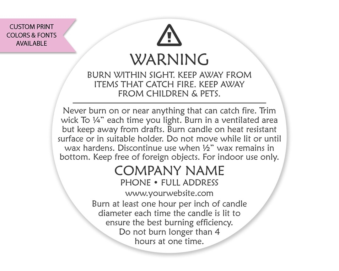 free printable candle warning labels