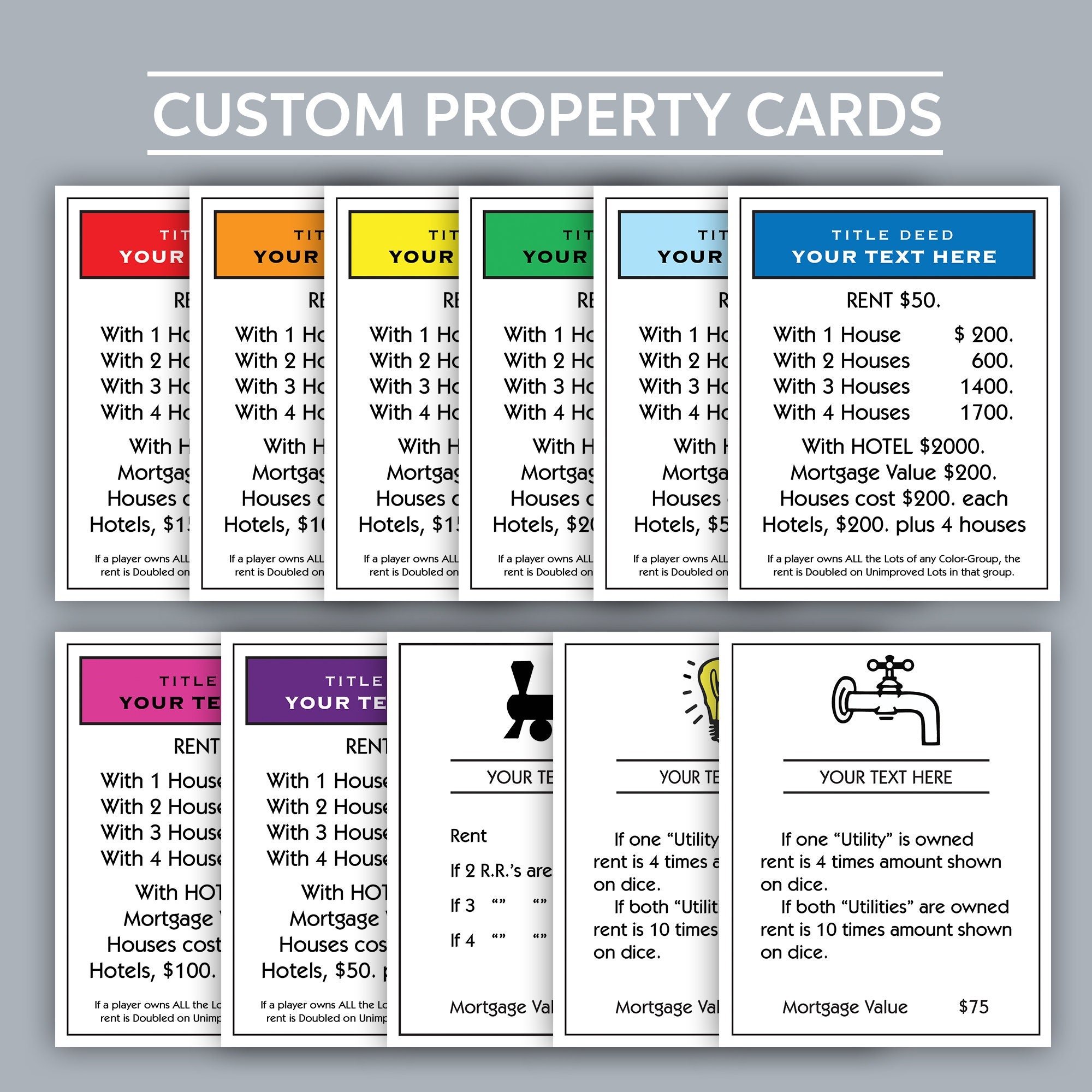 Custom Monopoly Property Card Art Print Personalized Game Room Decor digital Download Etsy