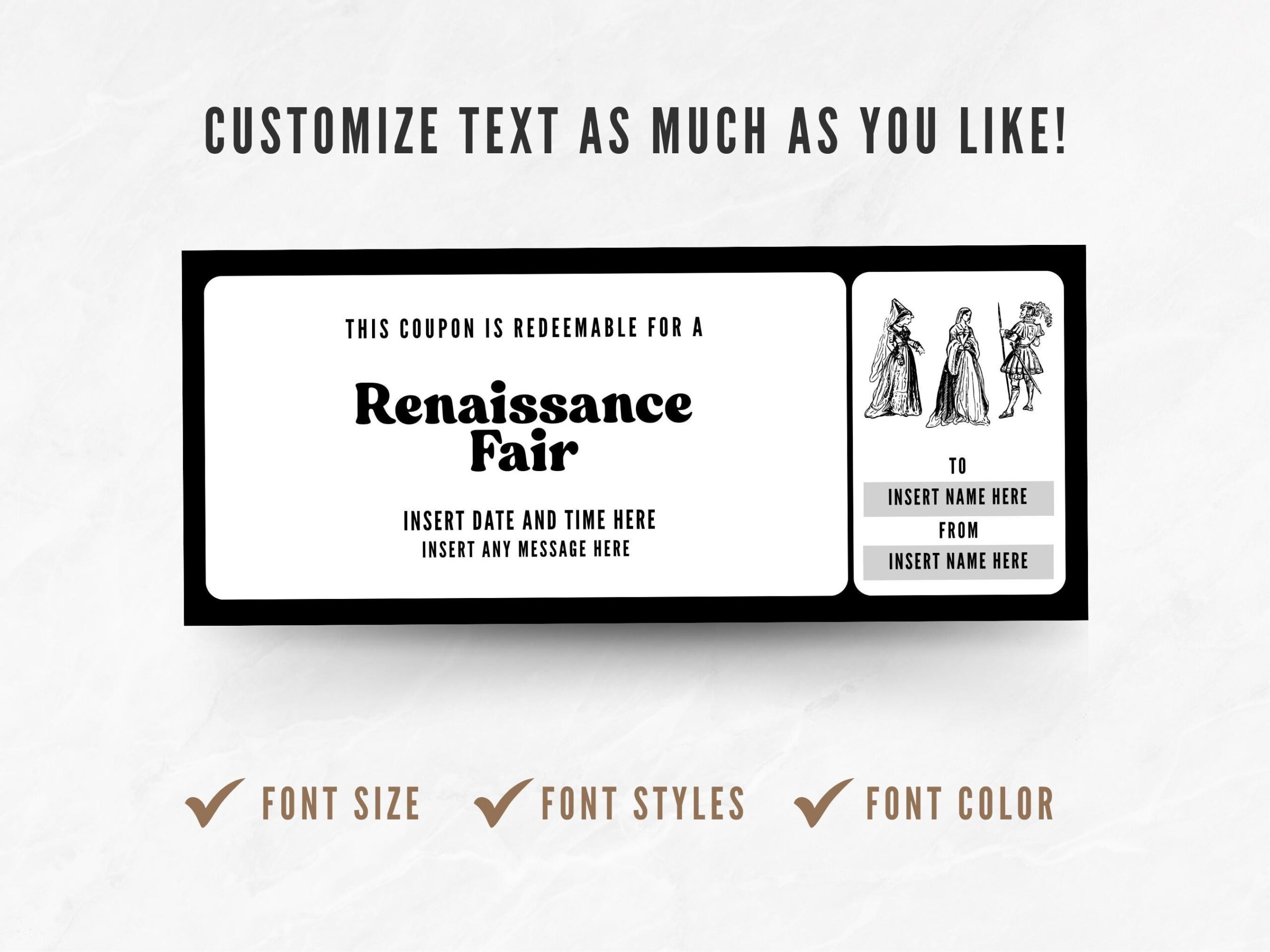 Custom Renaissance Fair Ticket Template Editable Ren Fair Coupon Printable Medieval Fair Invitation PDF Etsy