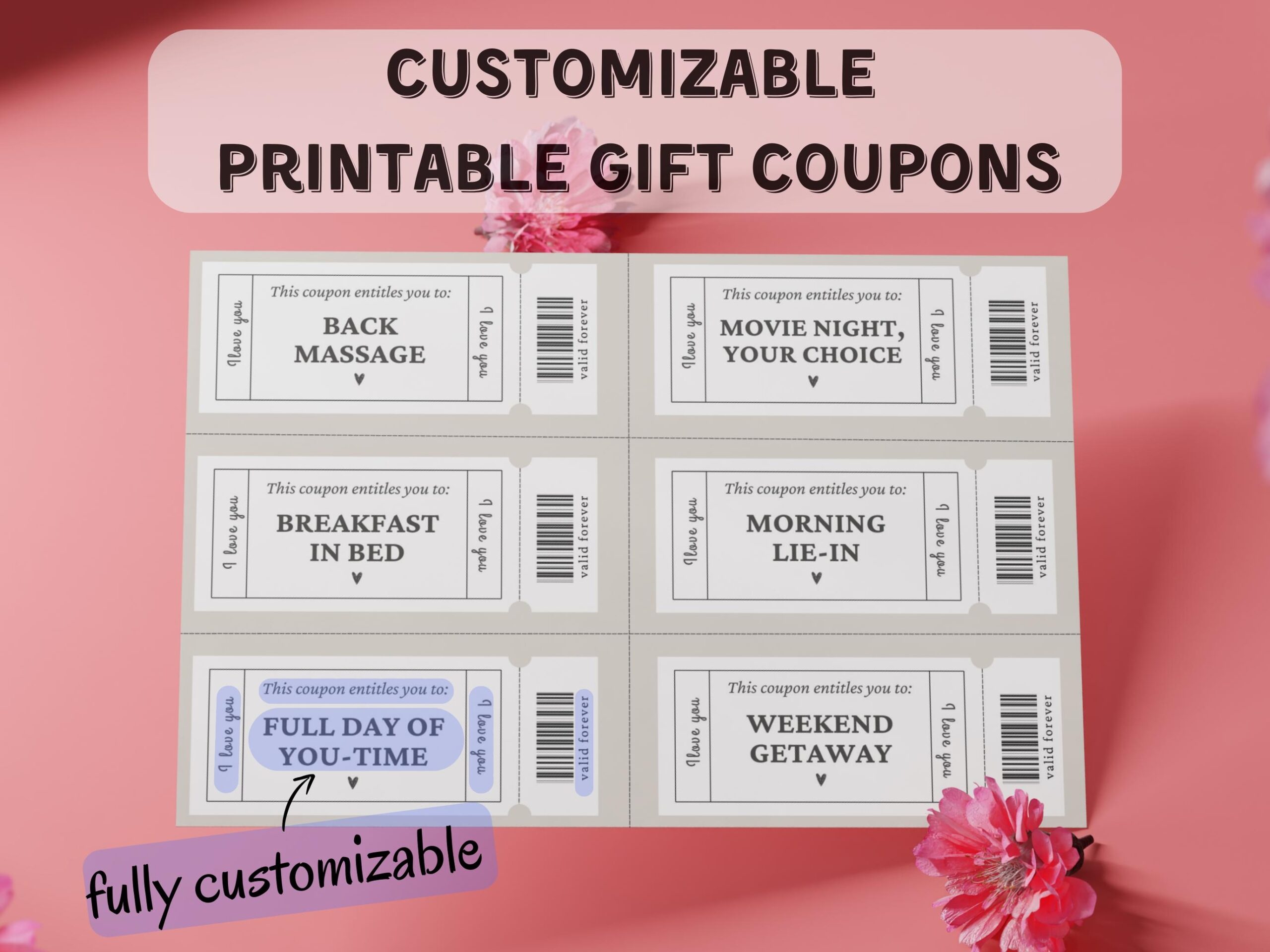 Customizable Printable Gift Coupons For Any Special Occasion Customize In Canva Or Use Ready PDFs Easy At home Printing A4 Letter 