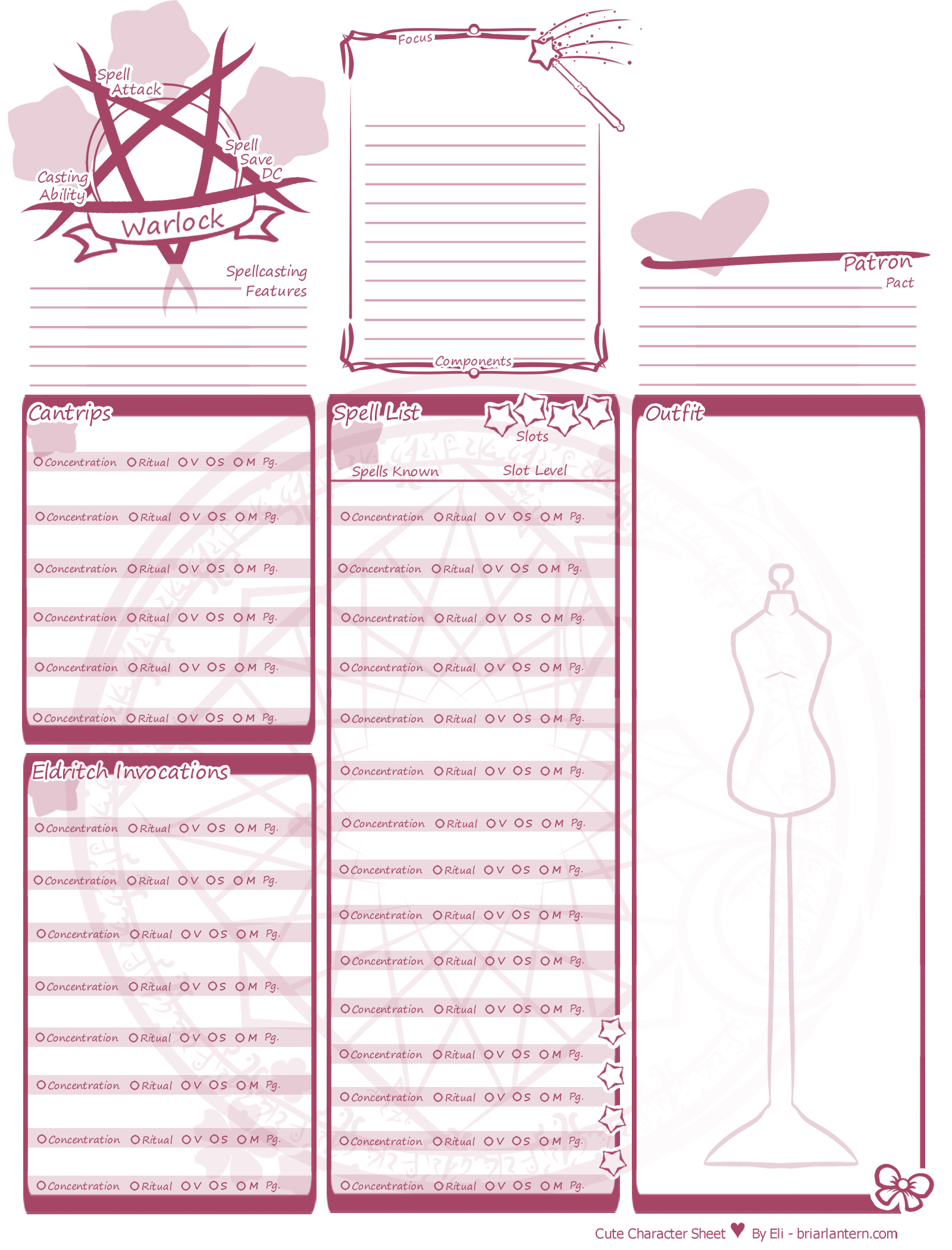 Cute Character Sheet 5th Edition 