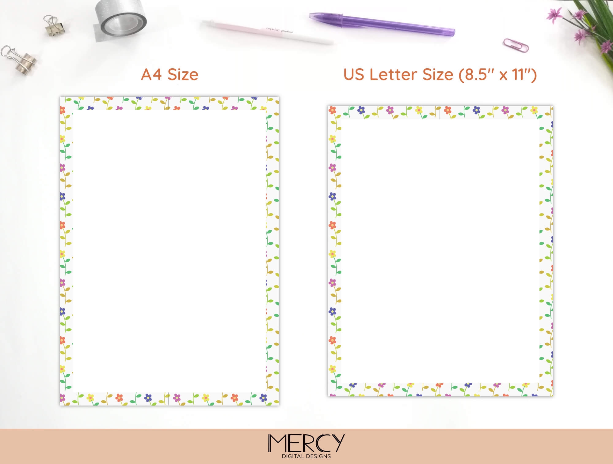 Cute Flowers Printable Writing Paper With Borders