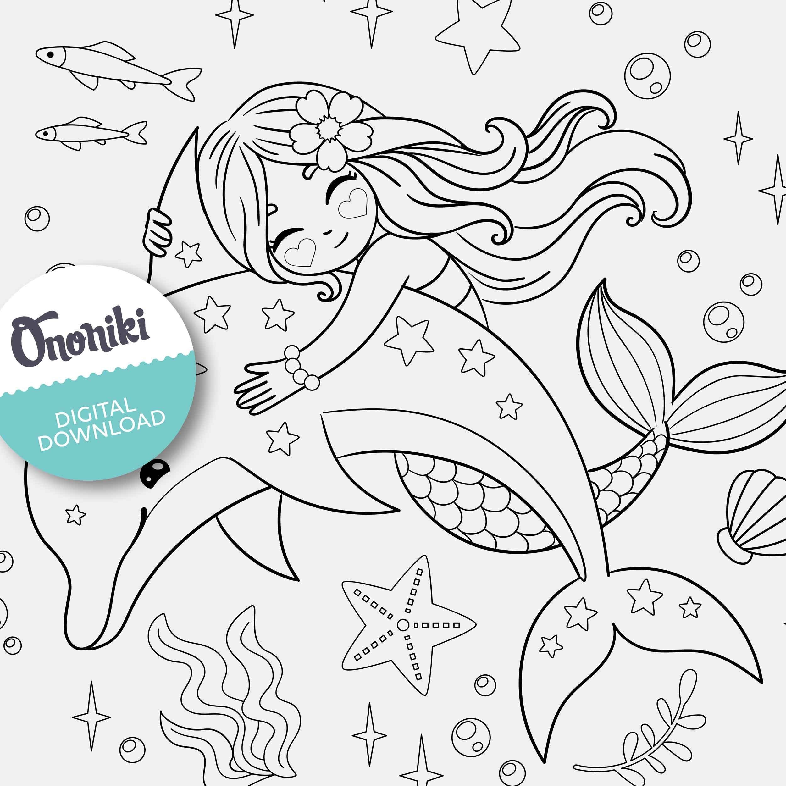 Cute Mermaid And Dolphin Coloring Sheet Printable Ocean Art For 