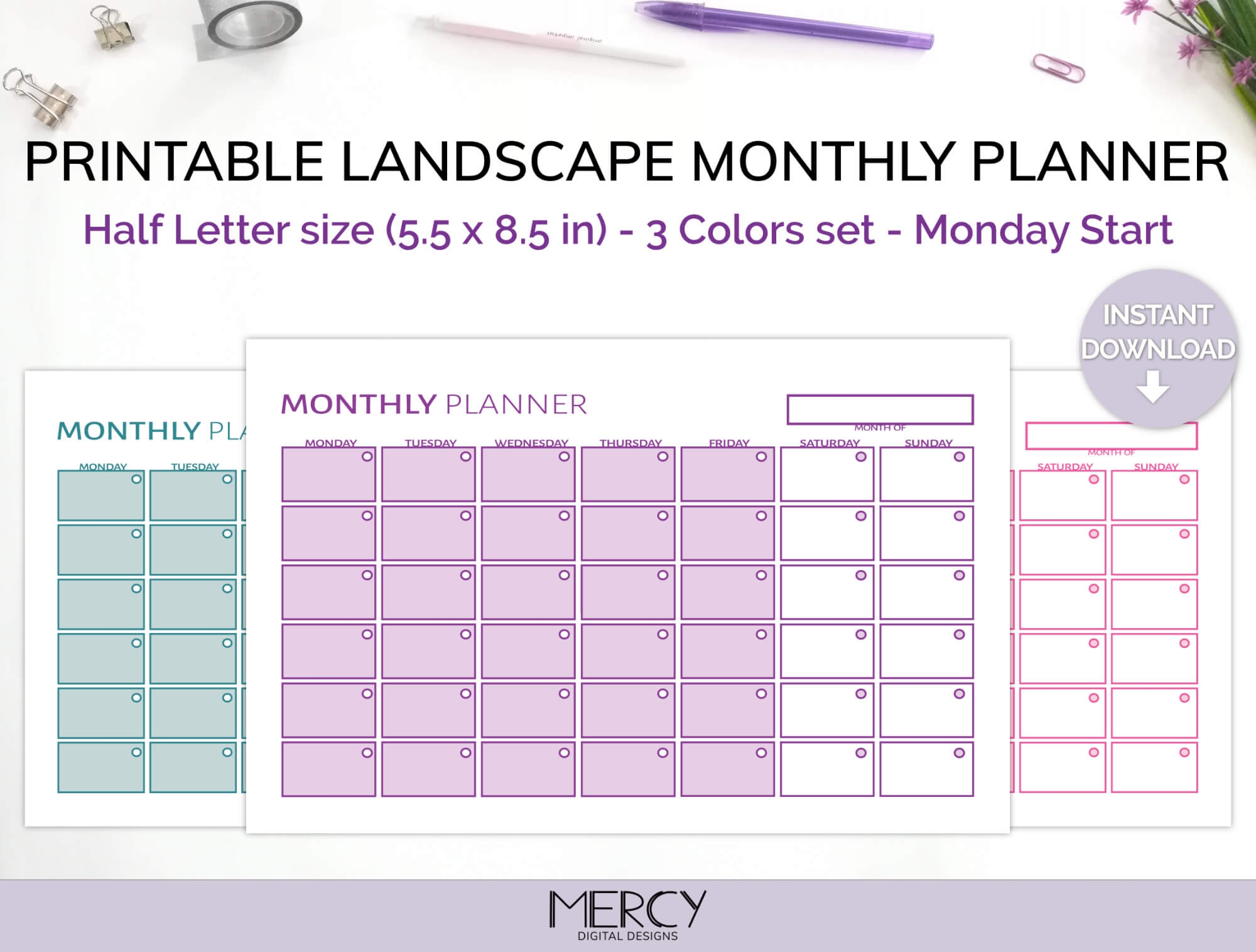 Cute Monthly Planner Printable Half Size