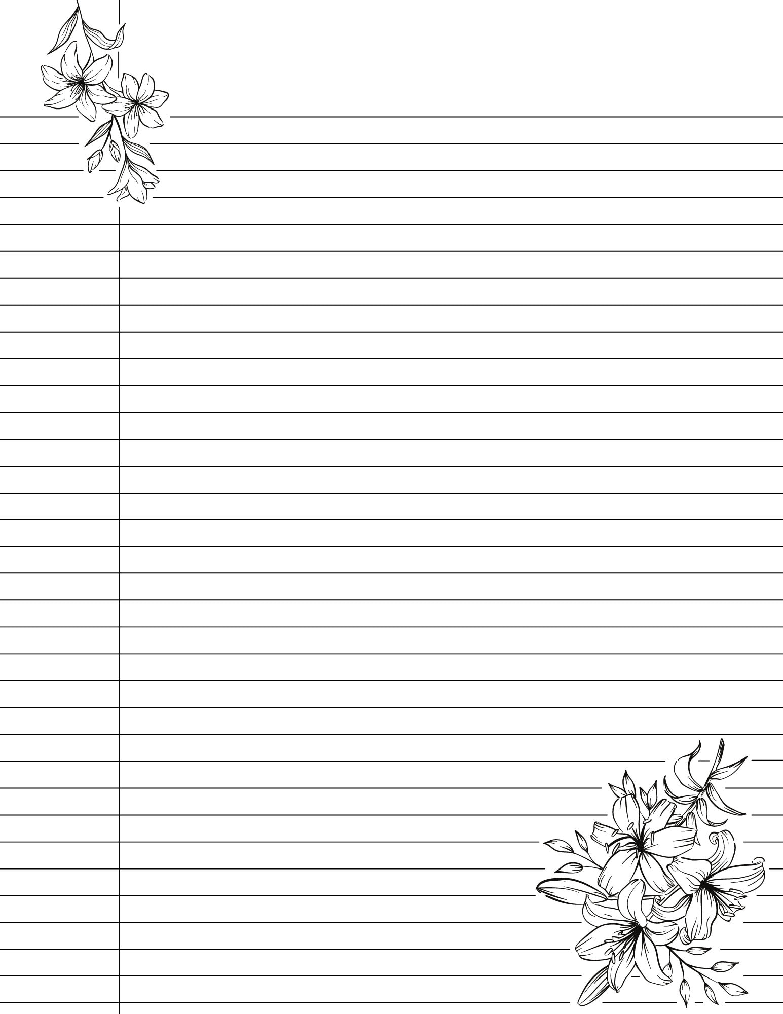 Cute Printable College Ruled Lined Notebook Paper With Margins Floral Lily Flower Design Double Sided Black U0026 White Easy Download Etsy Cute Printable College Ruled Lined Notebook Paper With Margins Floral Lily Flower Design Double Sided Black U0026 White Easy Download Etsy