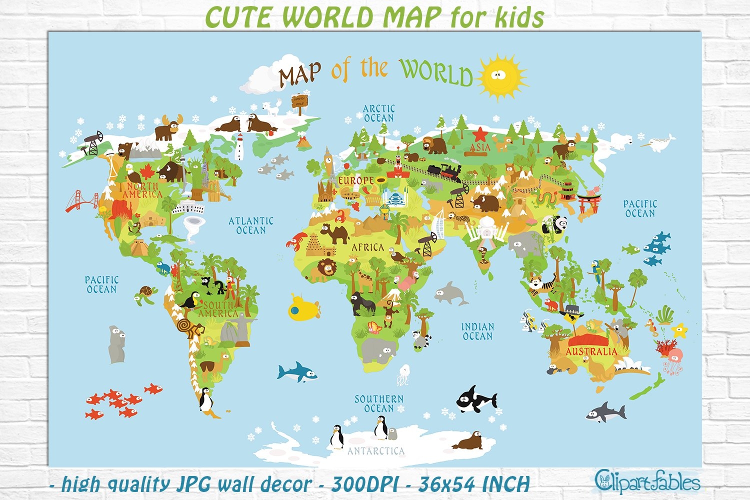Cute Printable WORLD MAP For Kids Gender Neutral Room Art Cute Printable WORLD MAP For Kids Gender Neutral Room Art