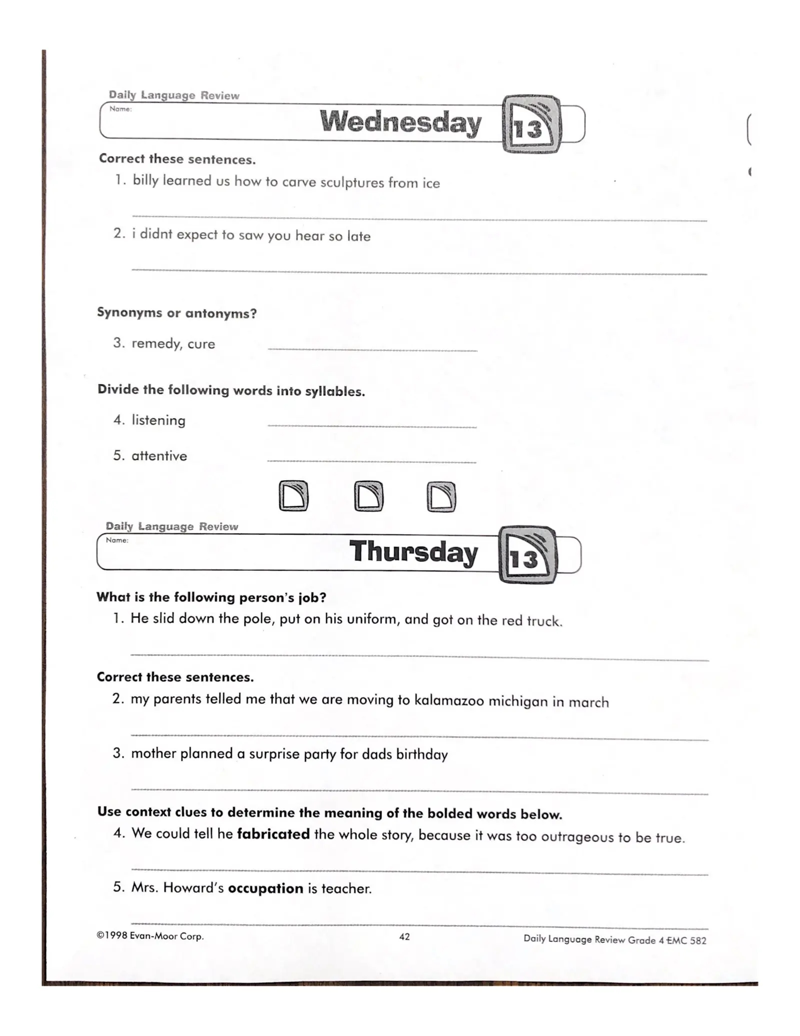 Daily Language Term 4 Daily Oral Language Daily Language Review Worksheets Library