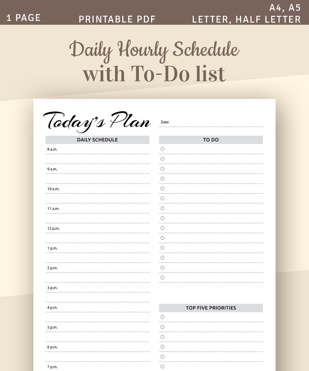 Daily Planner Printable Daily Hourly Schedule Template AM PM Time Format To Do List Printable PDF A4 A5 Planner Insert Page Etsy