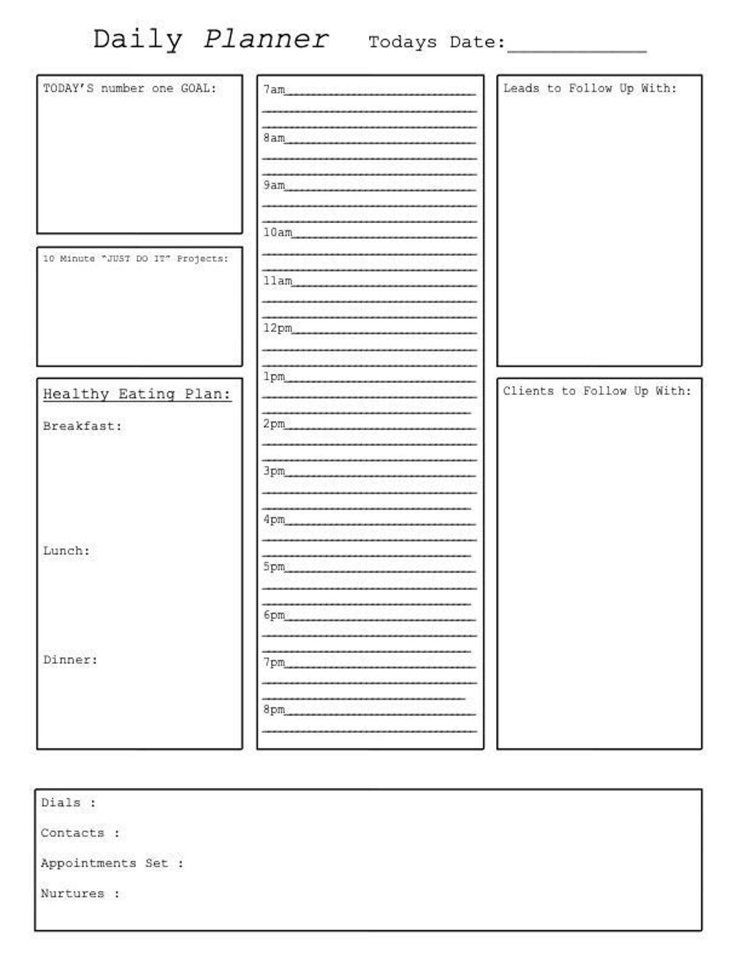 Daily Planner Printable Page For Real Estate Agents Etsy