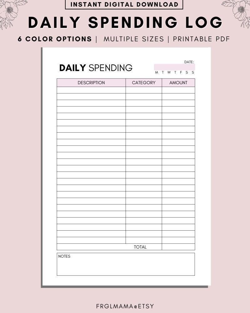 Daily Spending Tracker Spending Tracker Expense Tracker Printable Spending Log Purchase Recorder Transaction Log A4 A5 Letter PDF Etsy