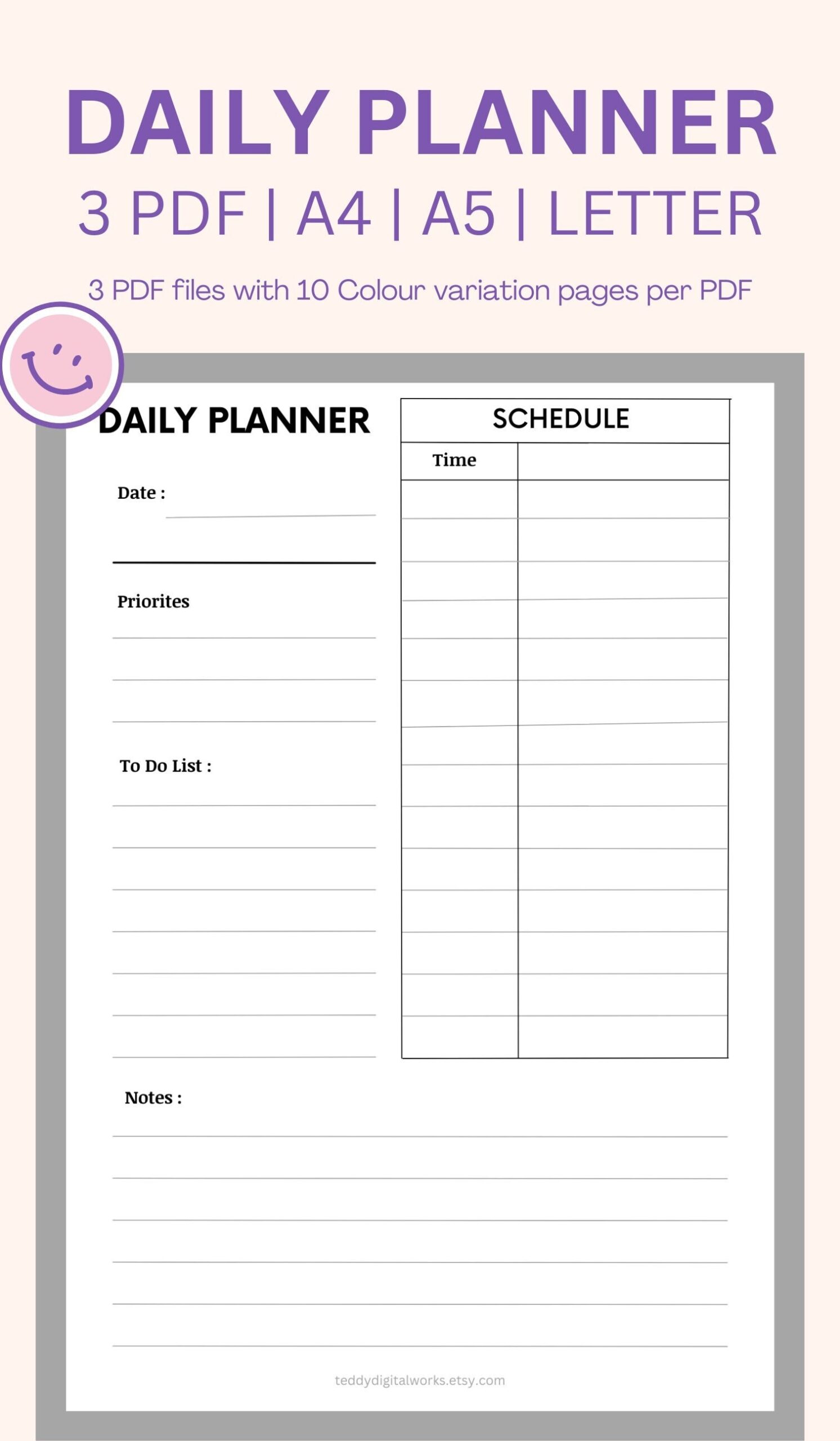 Daily To Do List Printable To Do List Study Time Table Hourly Planner Study Planner Work Day Schedule A5 A4 US Letter Etsy
