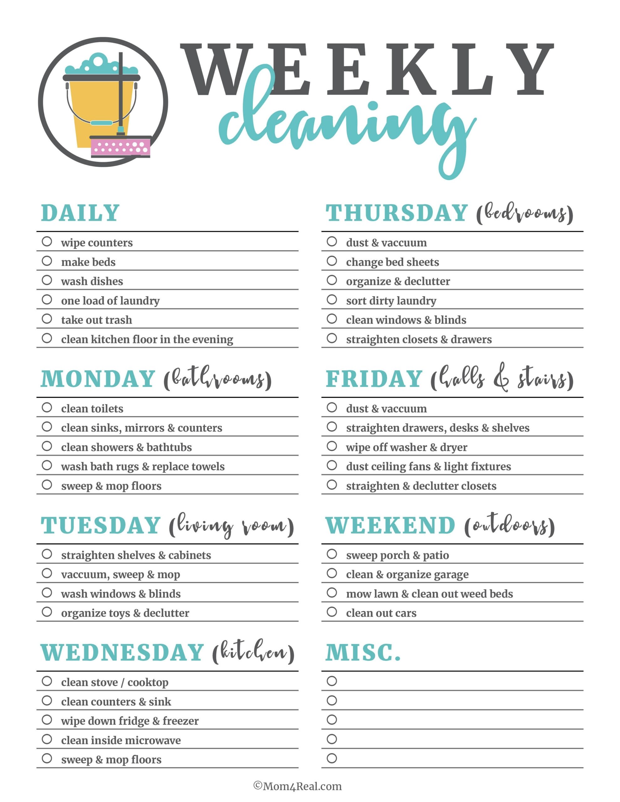 Daily Weekly Monthly Cleaning Checklist Printable Free Printable 