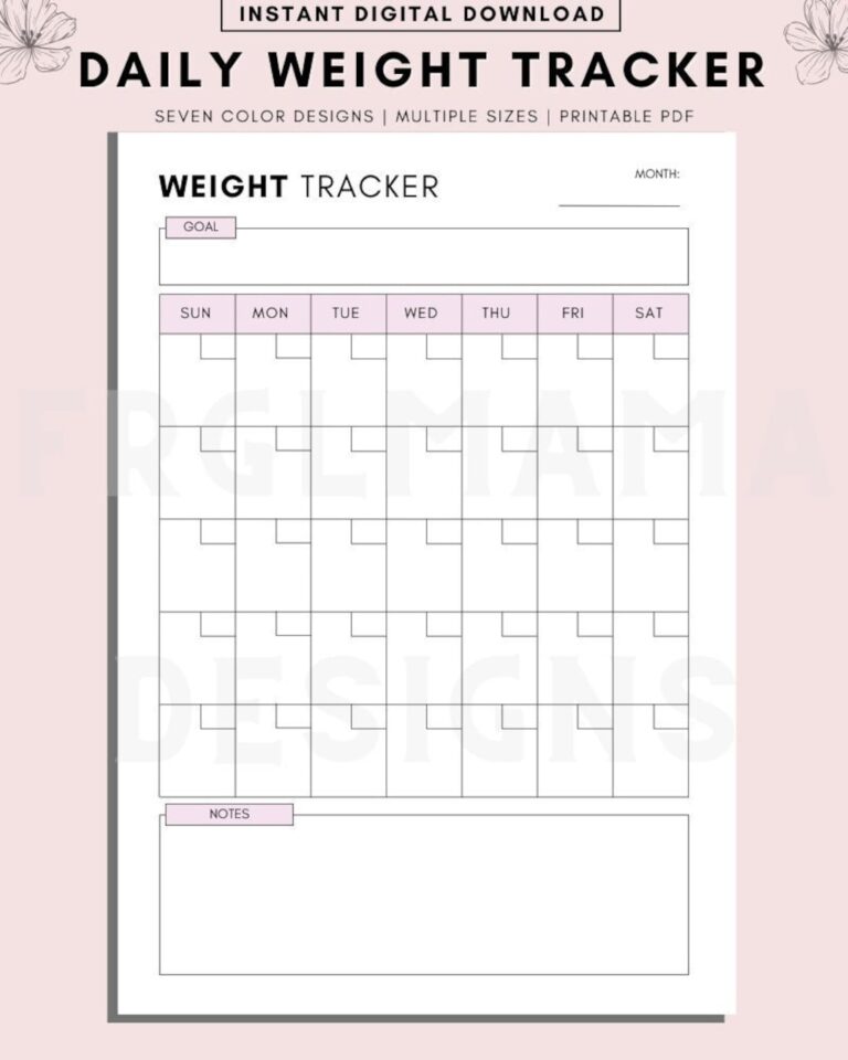 Daily Weight Tracker Printable Printable Weight Loss Tracker Digital Weekly Weight Tracker Weekly Weigh In Measurement Tracker Etsy