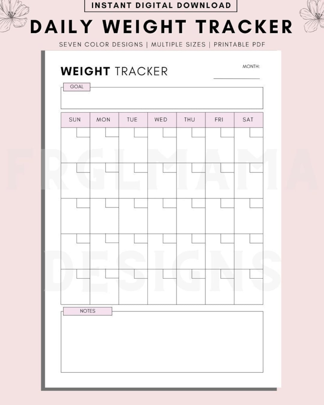 Daily Weight Tracker Printable Printable Weight Loss Tracker Digital Weekly Weight Tracker Weekly Weigh In Measurement Tracker Etsy