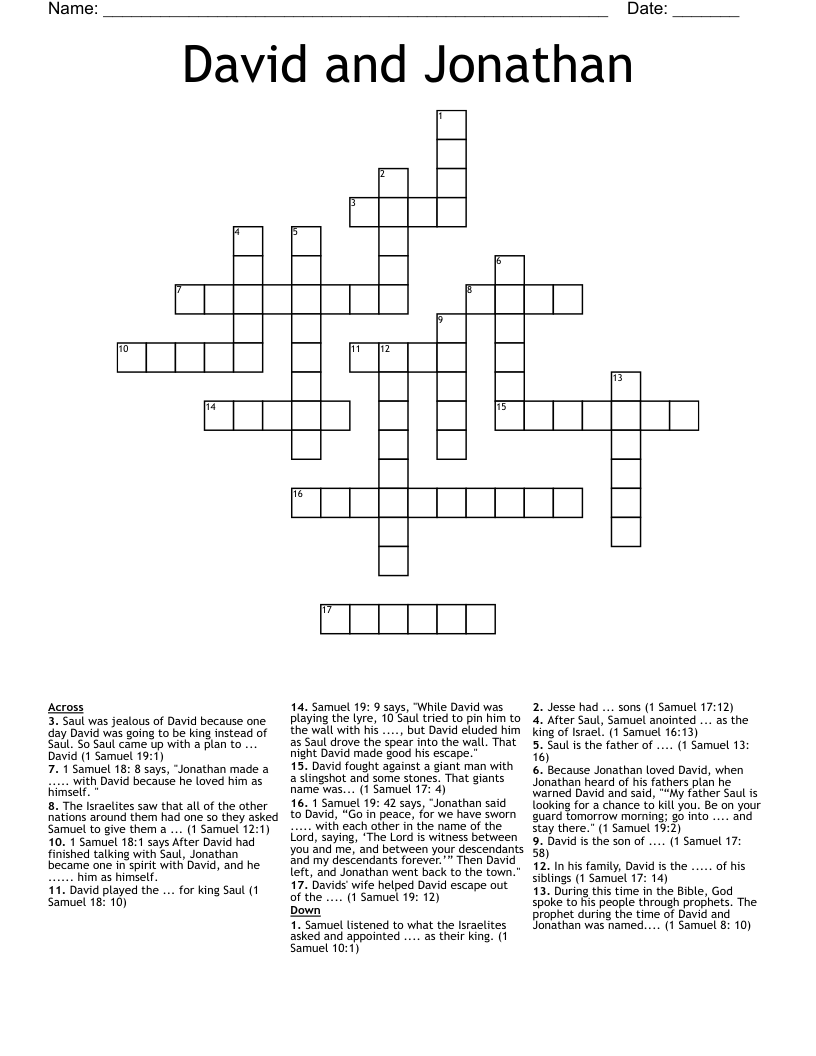David And Jonathan Crossword WordMint