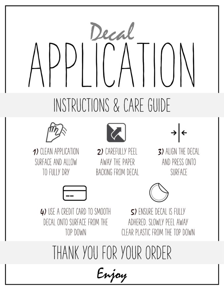 Decal Application Instructions Printable Vinyl Care Card Decal 