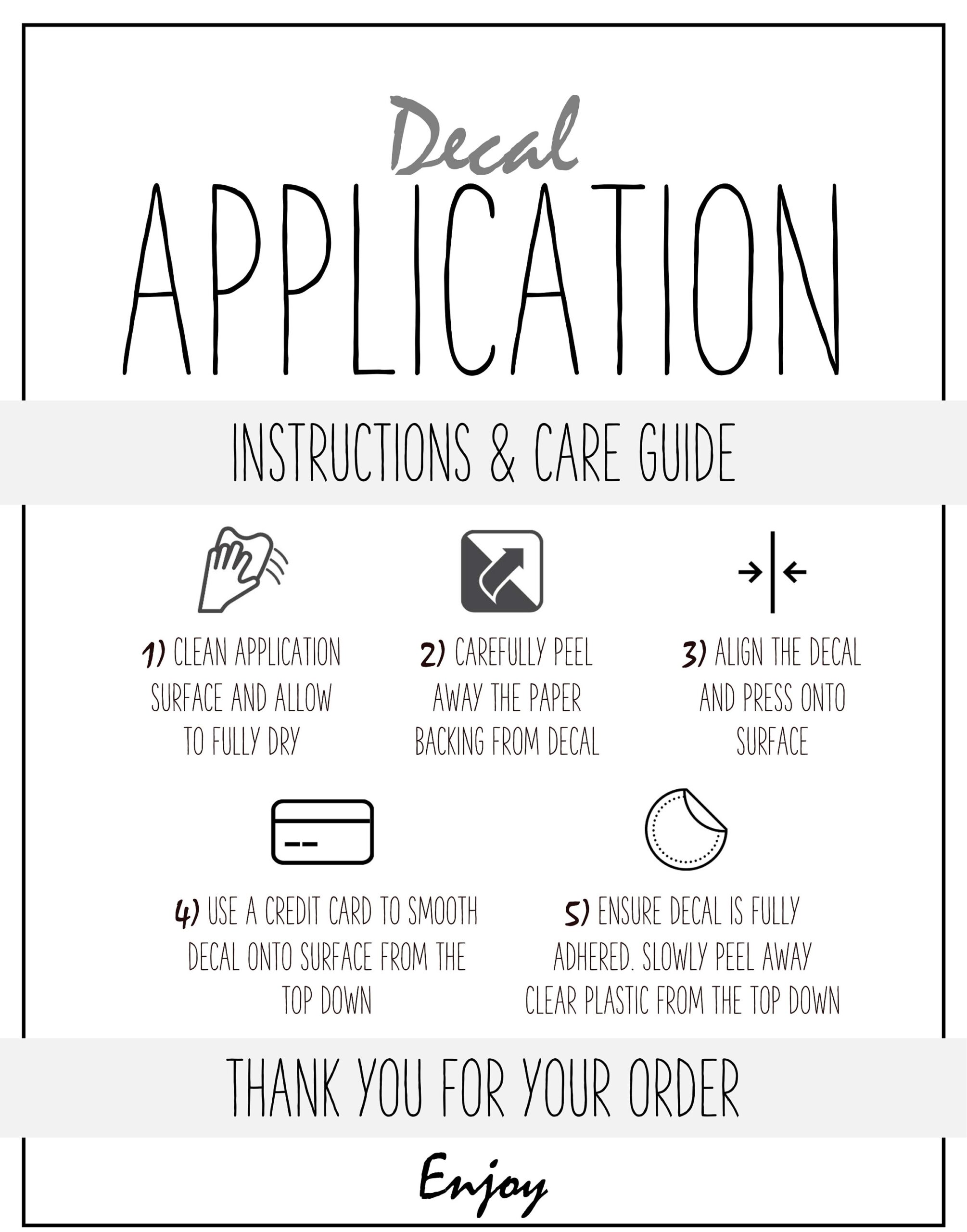 Decal Application Instructions Printable Vinyl Care Card Decal 