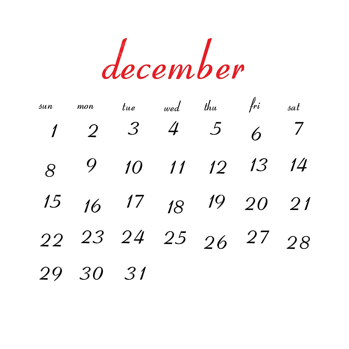 printable december 2019calendar horizontal