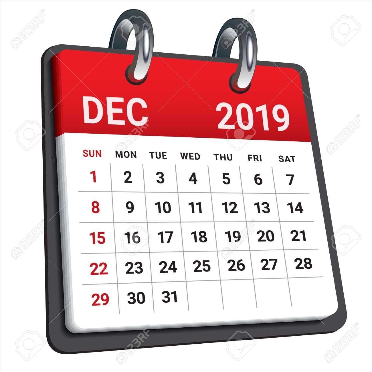 dec 2019 printable month