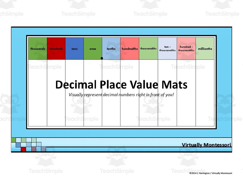Decimal Place Value Charts Mats Sheets