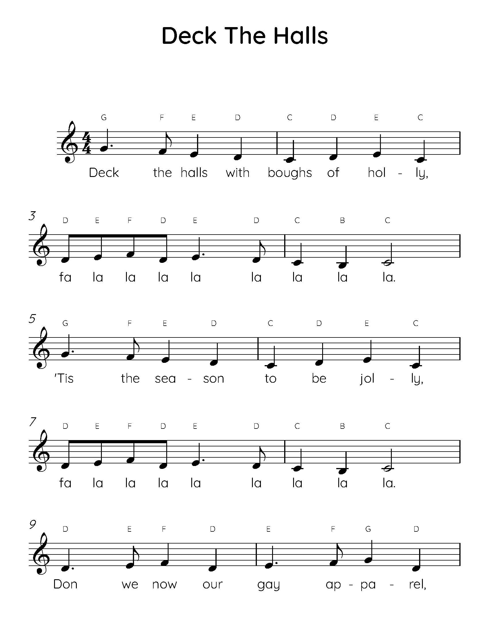 Deck The Halls Easy Piano Sheet Music Beginner Songs PDF Etsy
