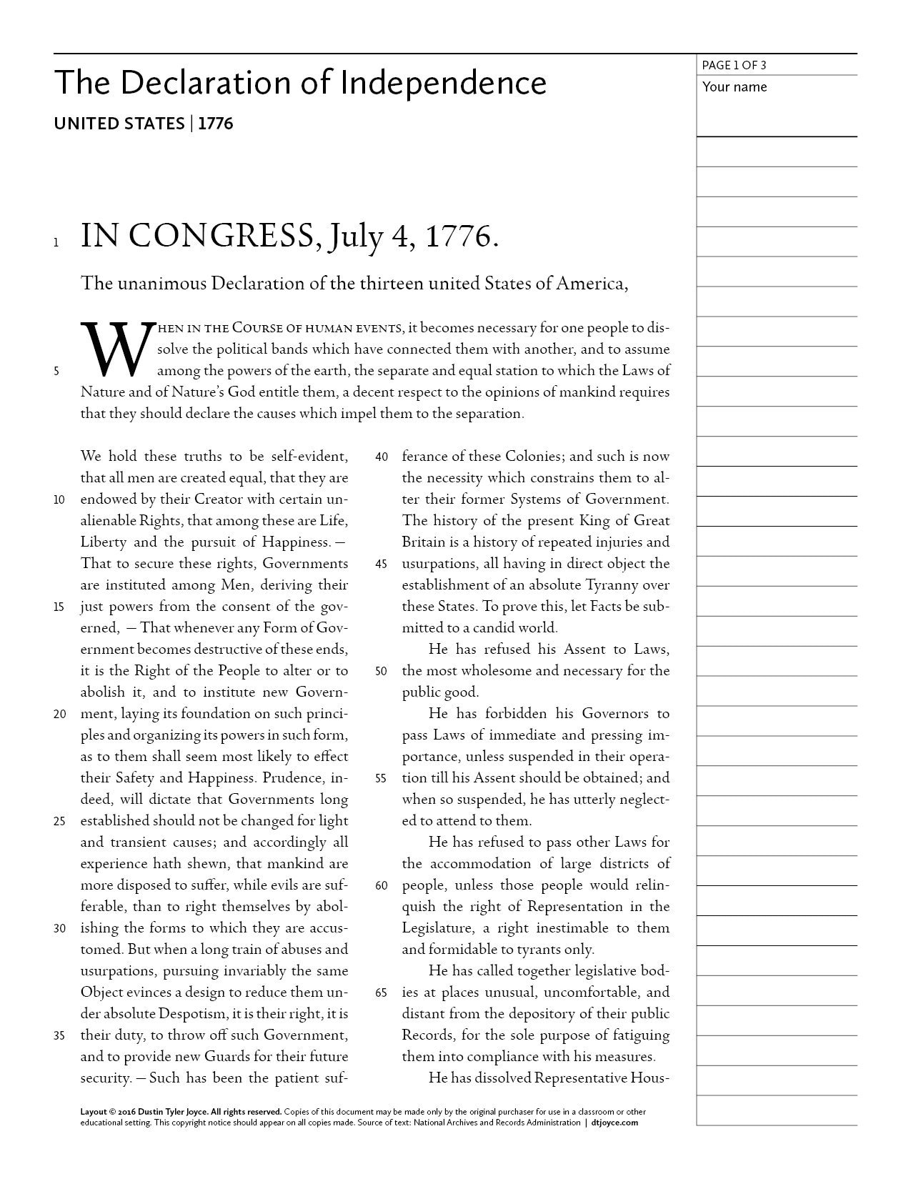printable declaration of independence pdf