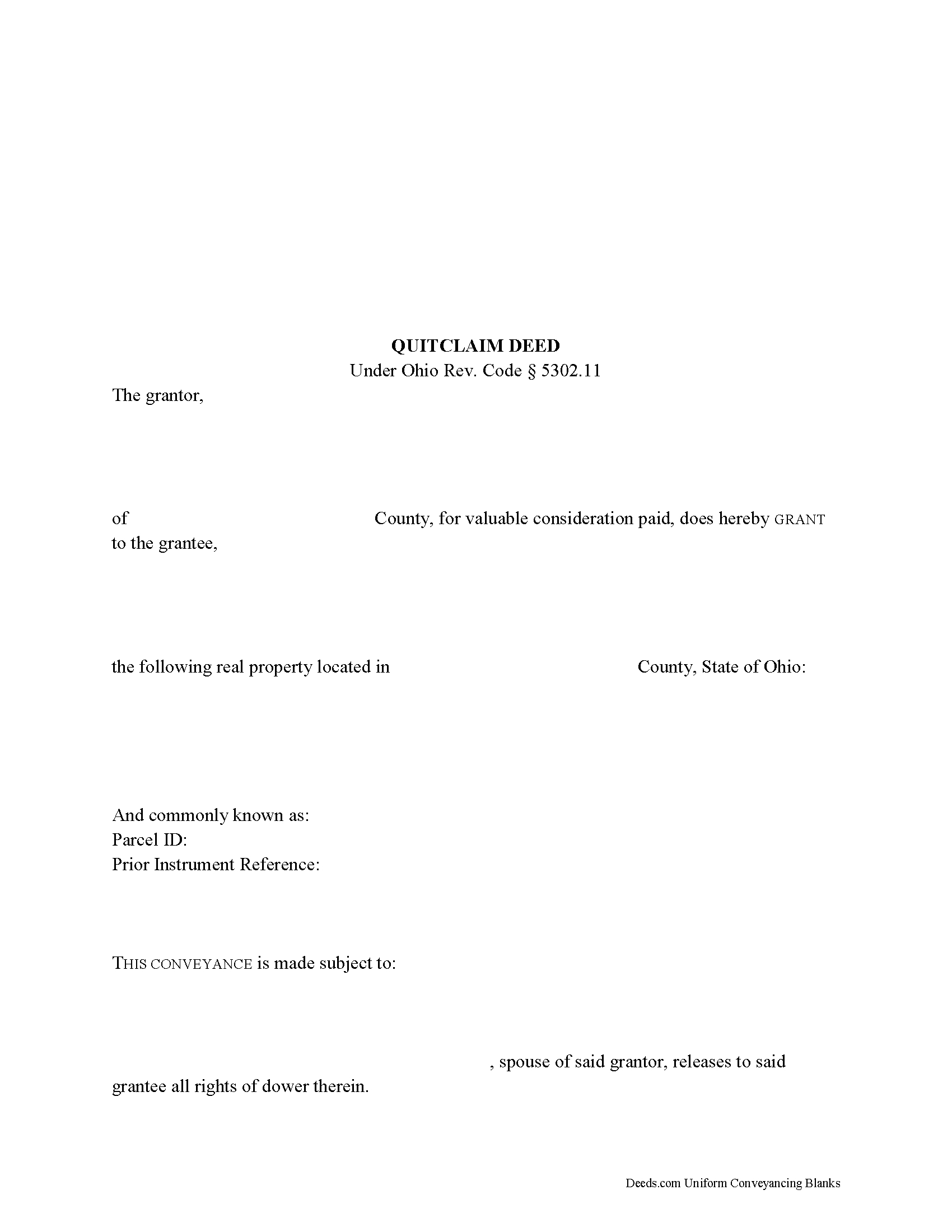 free blank printable quit claim deed ohio