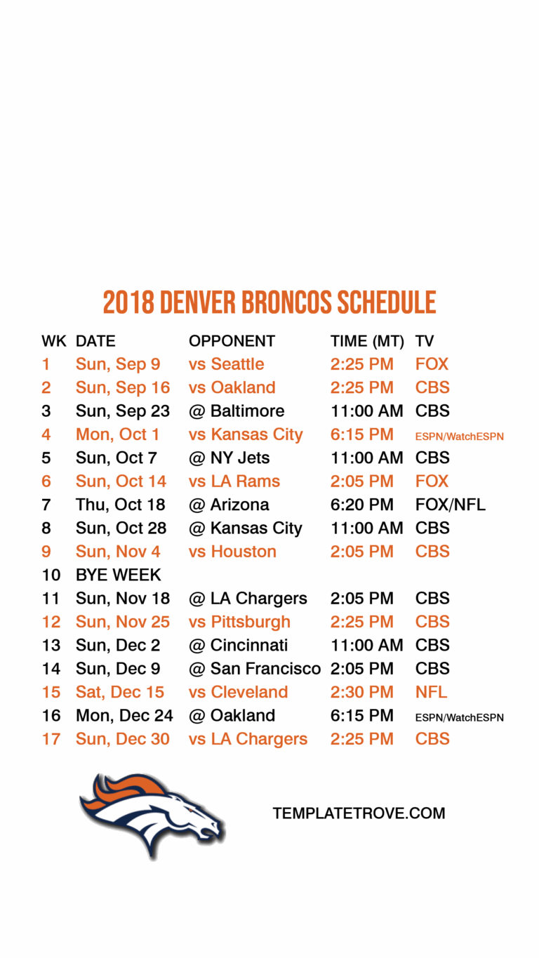 Denver Broncos 2018 Schedule Eza 