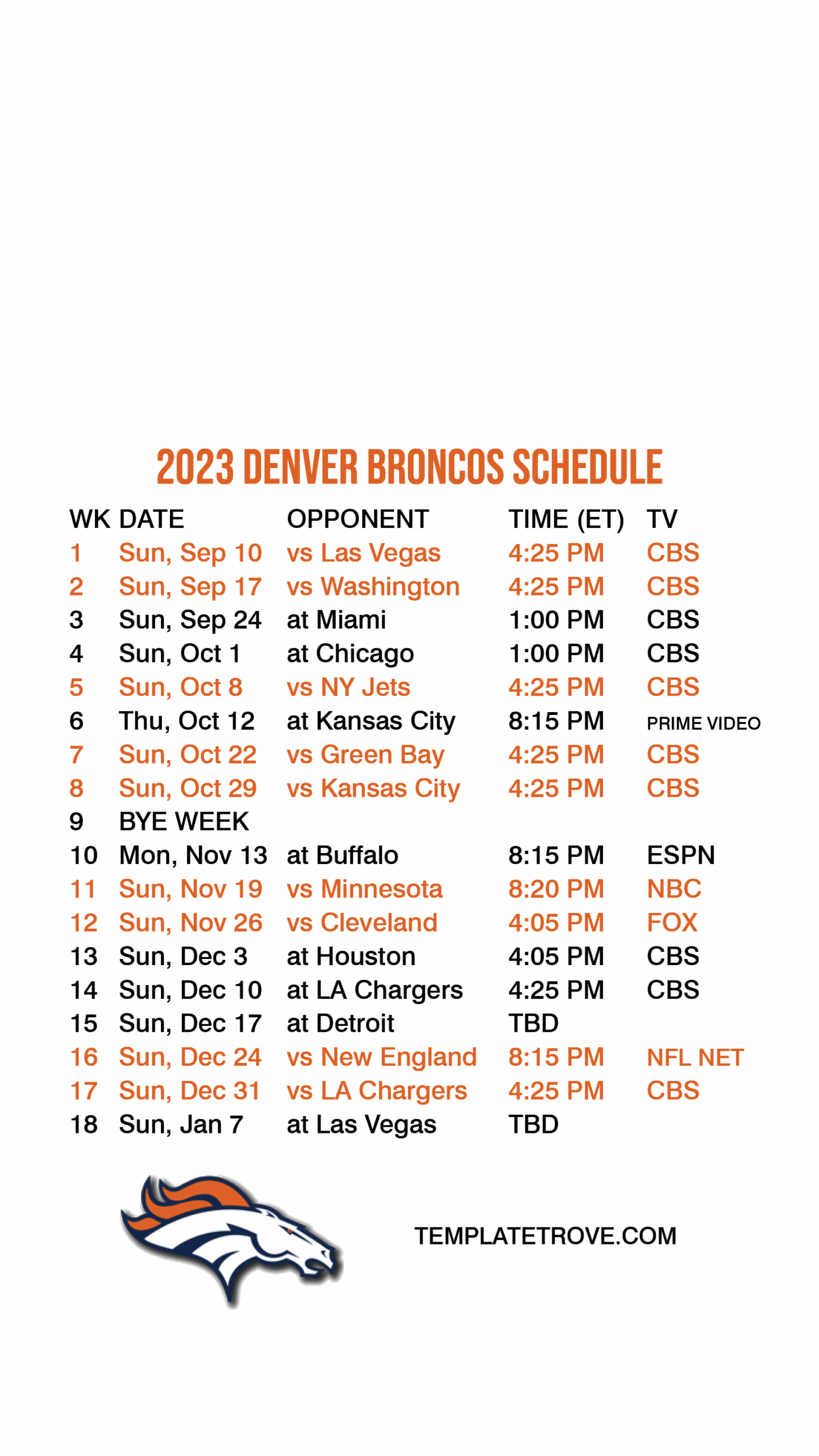 Denver Broncos 2021 NFL Schedule Released