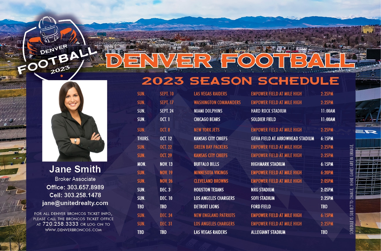 Denver Football Schedule Postcard Maximum Xposure Marketing 