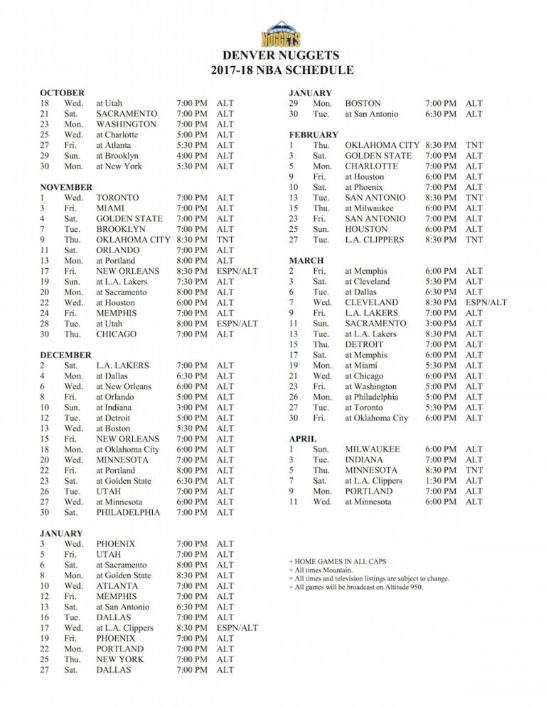 Denver Nuggets Release 2017 18 Season Schedule Mile High Sports
