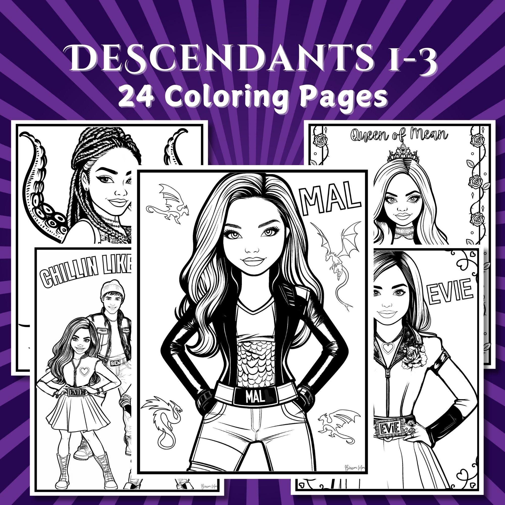Descendants Coloring Pages Descendants Color Sheets Kids Party 