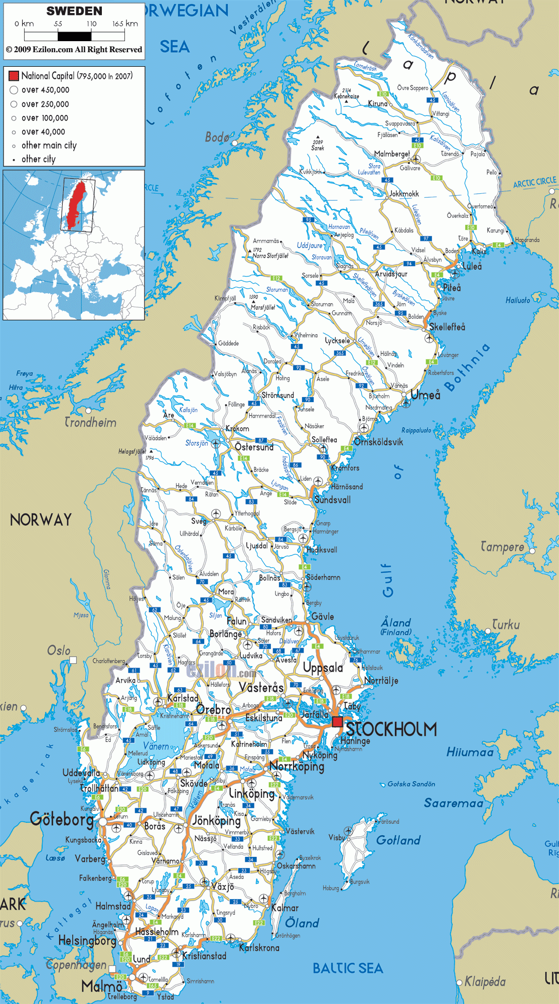 Detailed Clear Large Road Map Of Sweden Ezilon Maps