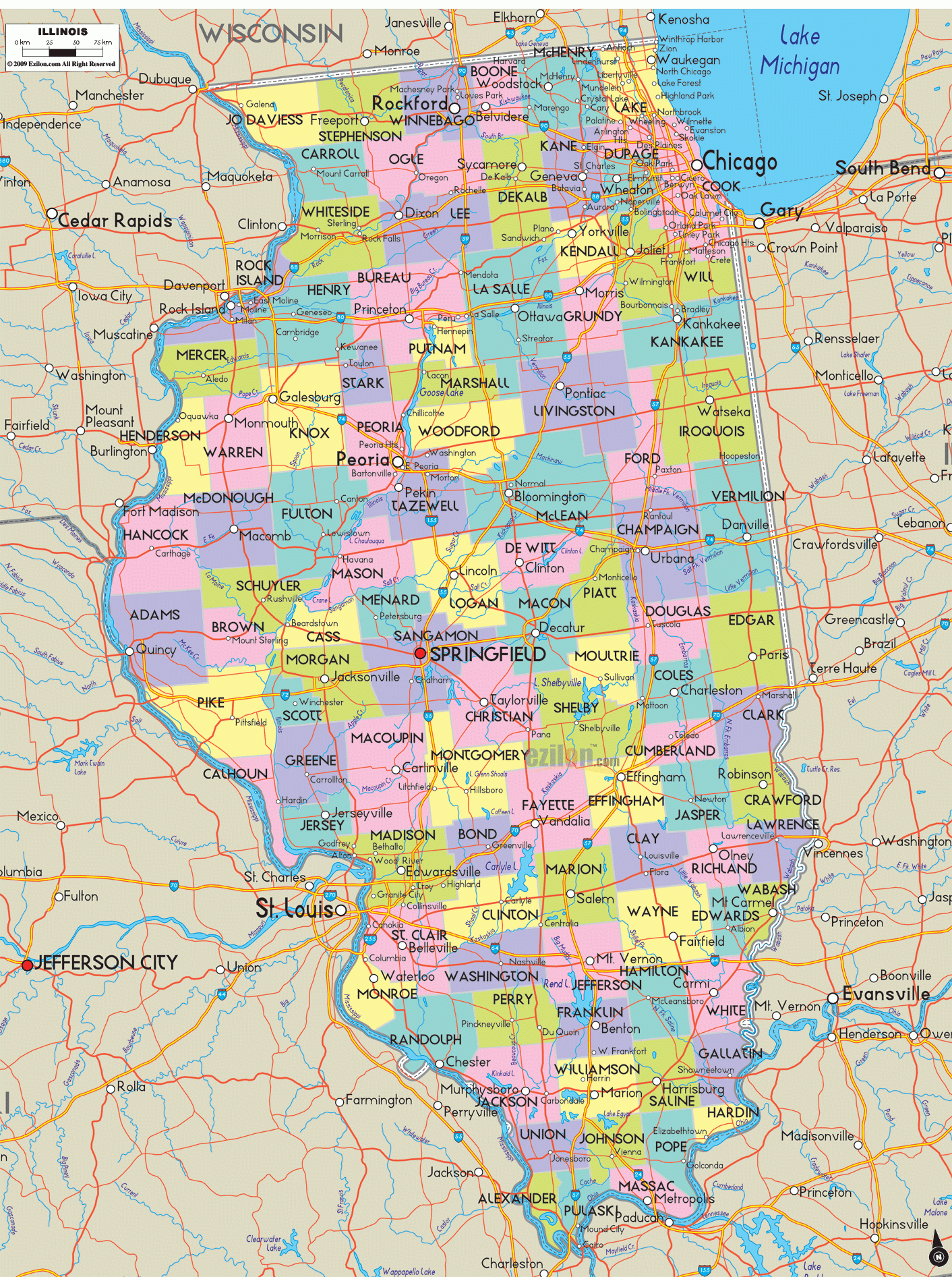 illinois county map printable