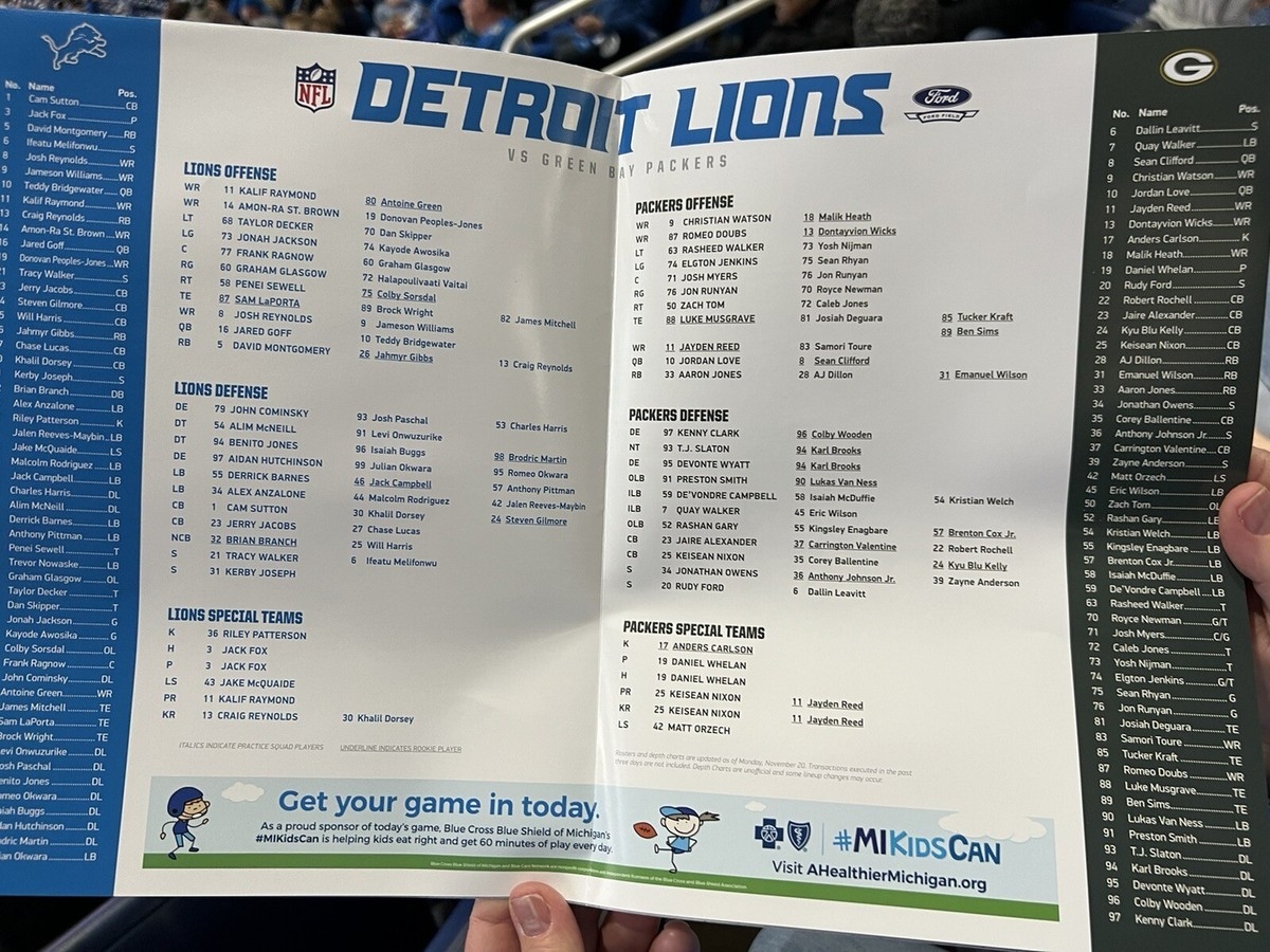 Detroit Lions Nov 23rd 2023 SGA Fold Out Poster Program Amon Ra St Brown