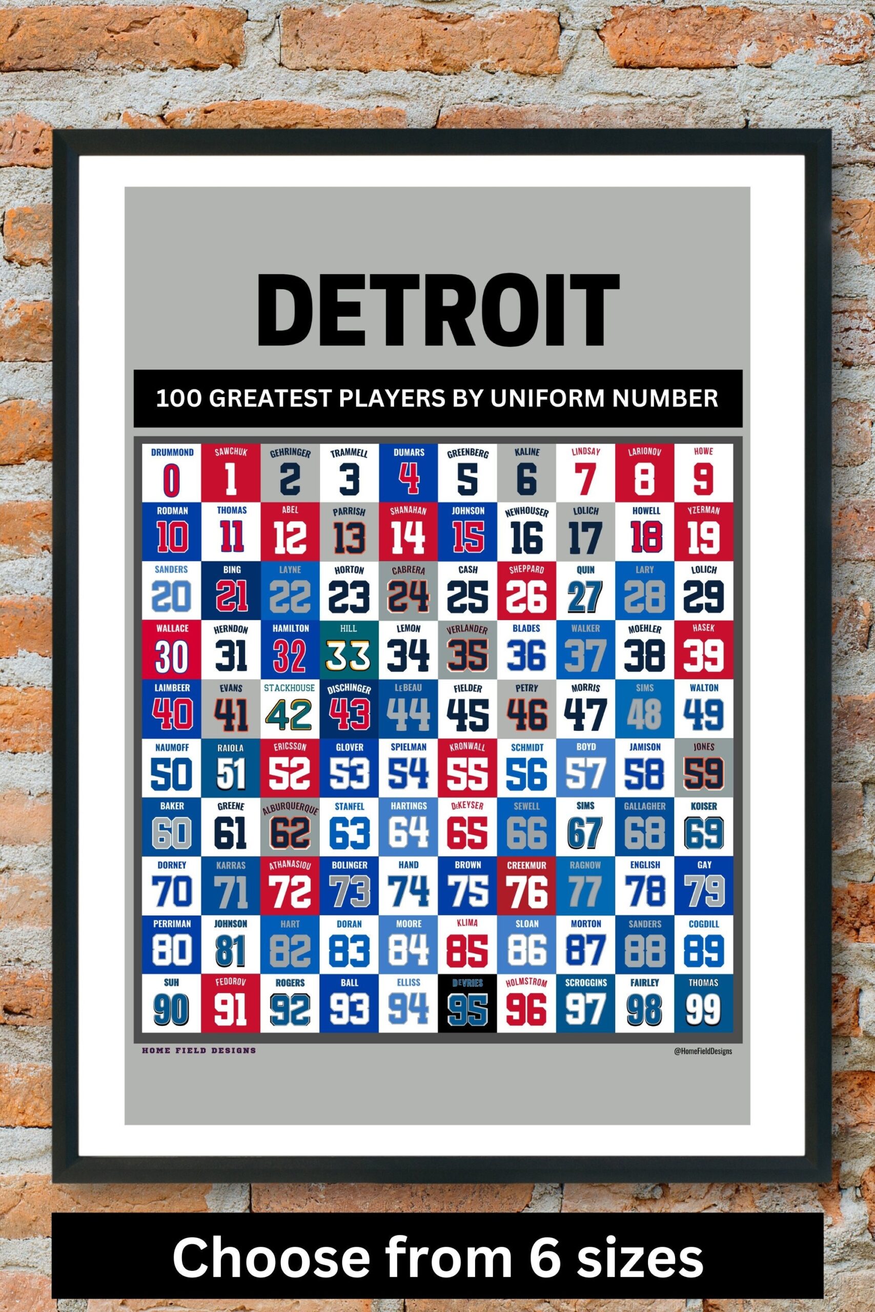 Detroit Sports Top 100 Pro Athletes By Uniform Number Poster Greatest Detroit Red Wings Tigers Lions And Pistons Etsy