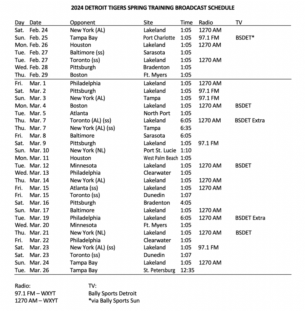 Detroit Tigers Schedule Newsradio WOOD 1300 And 106 9 FM Worksheets Library