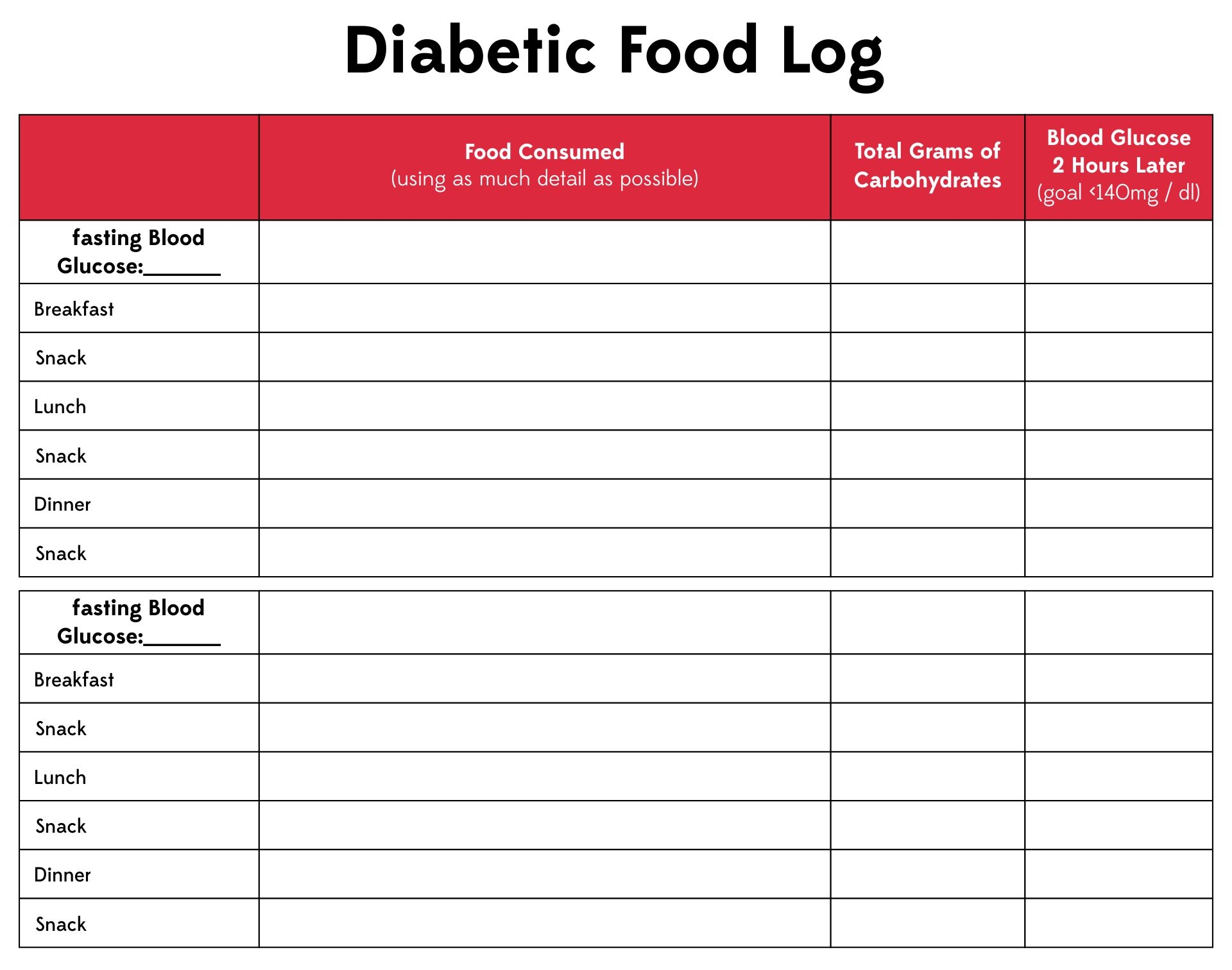 Diabetic Food Log 10 Free PDF Printables Printablee Worksheets Library