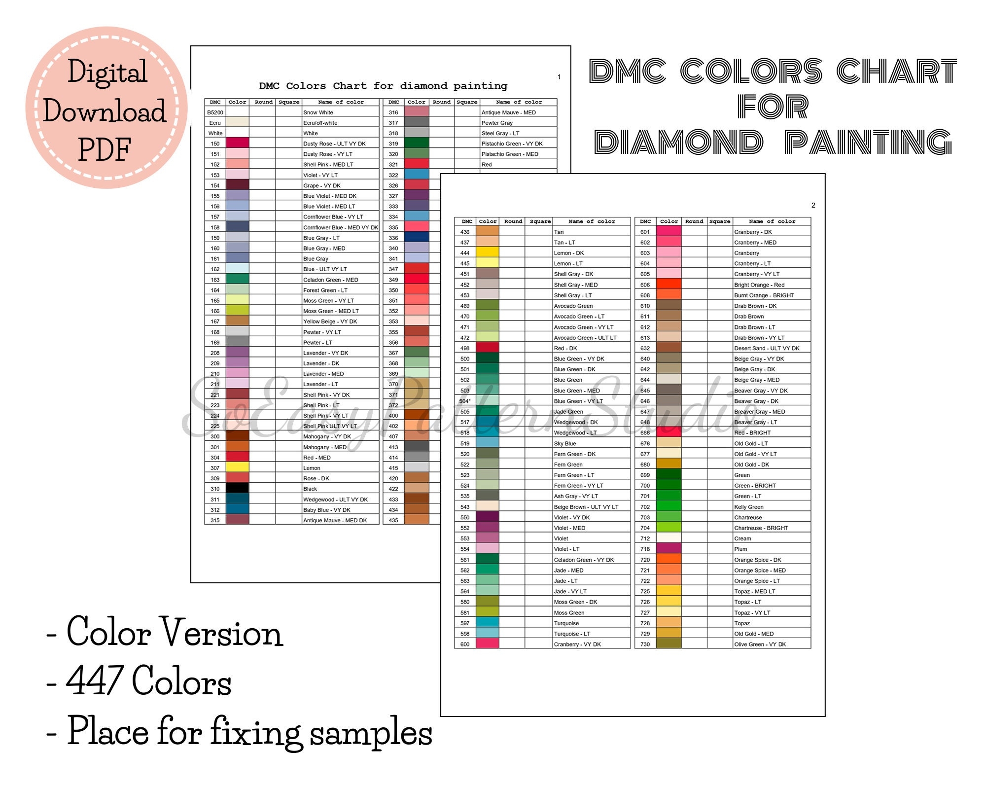 Diamond Painting Dmc Color Chart DMC Colors Char For Diamond Painting PDF Download File DMC Diamond Art Color Chart Dmc Inventory List Etsy Ireland