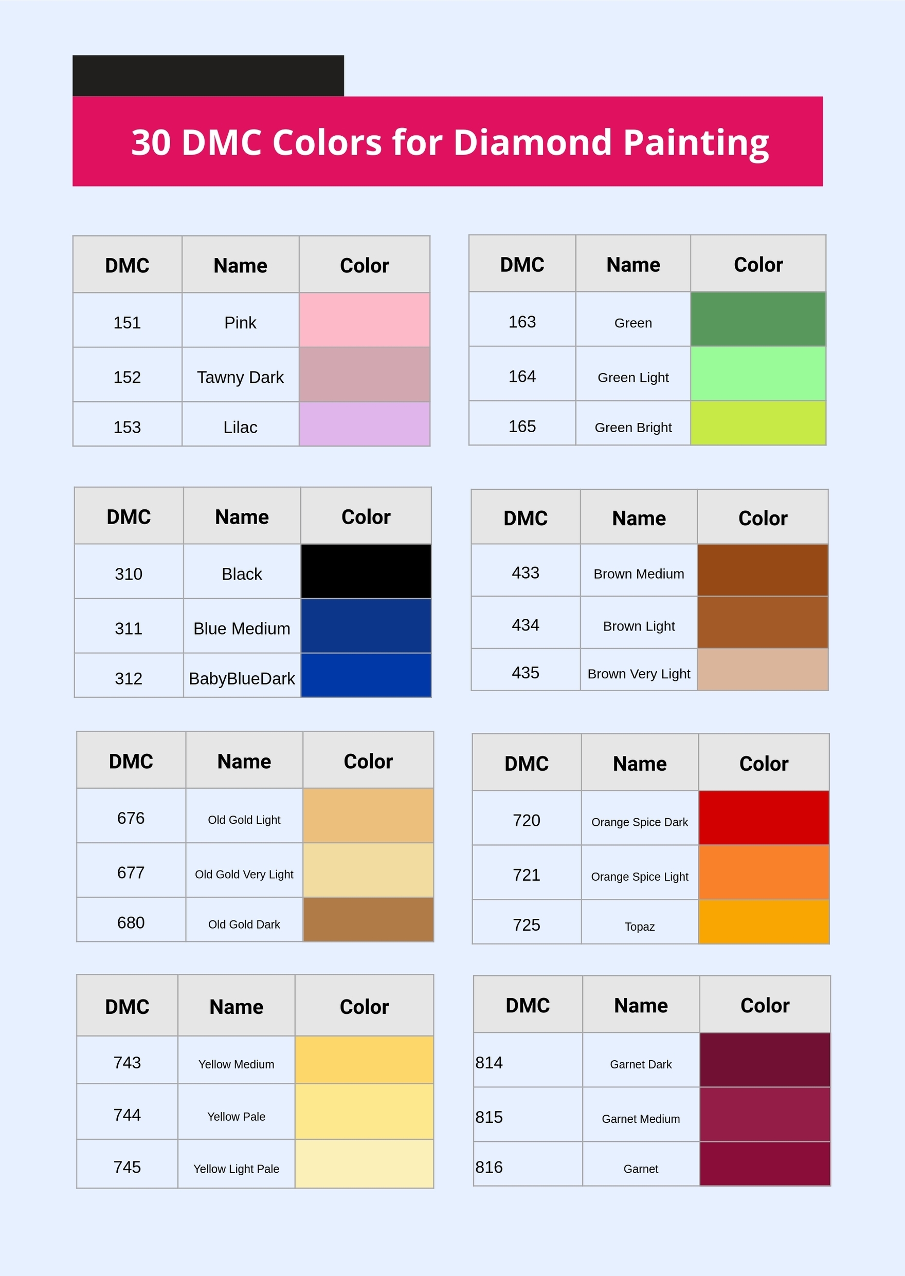 dmc color chart 2018 printable