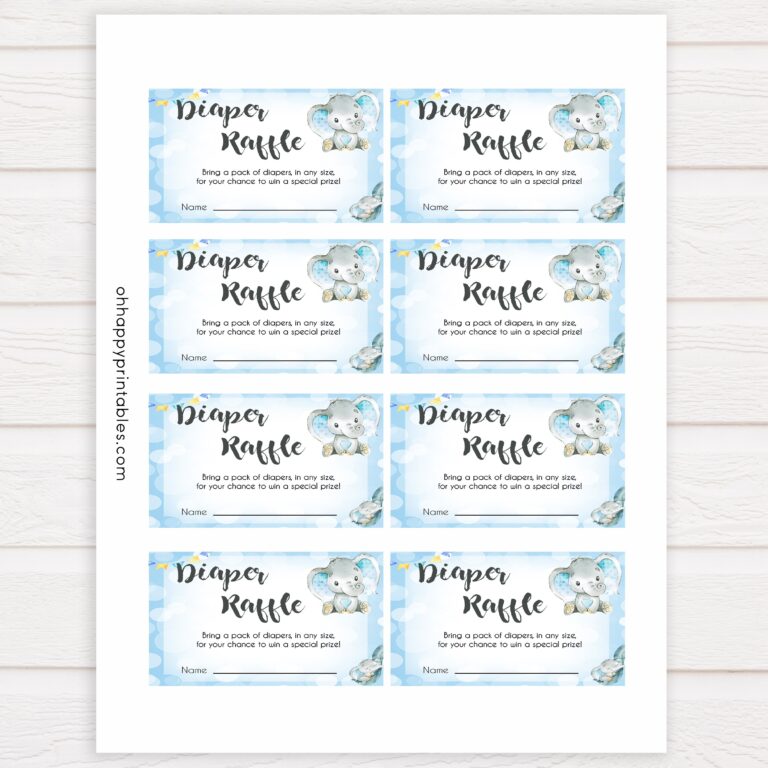 Diaper Raffle Blue Elephants Worksheets Library