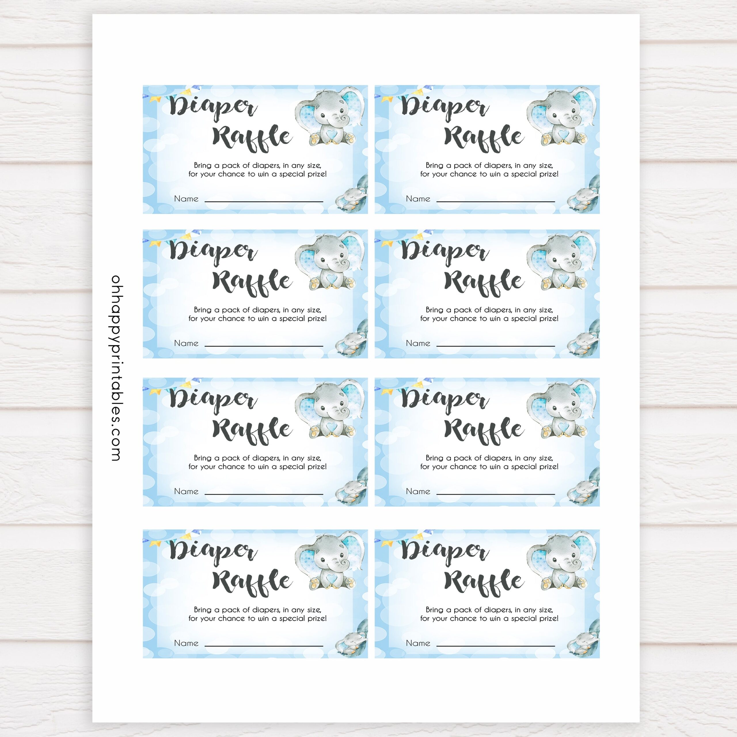 Diaper Raffle Blue Elephants Worksheets Library