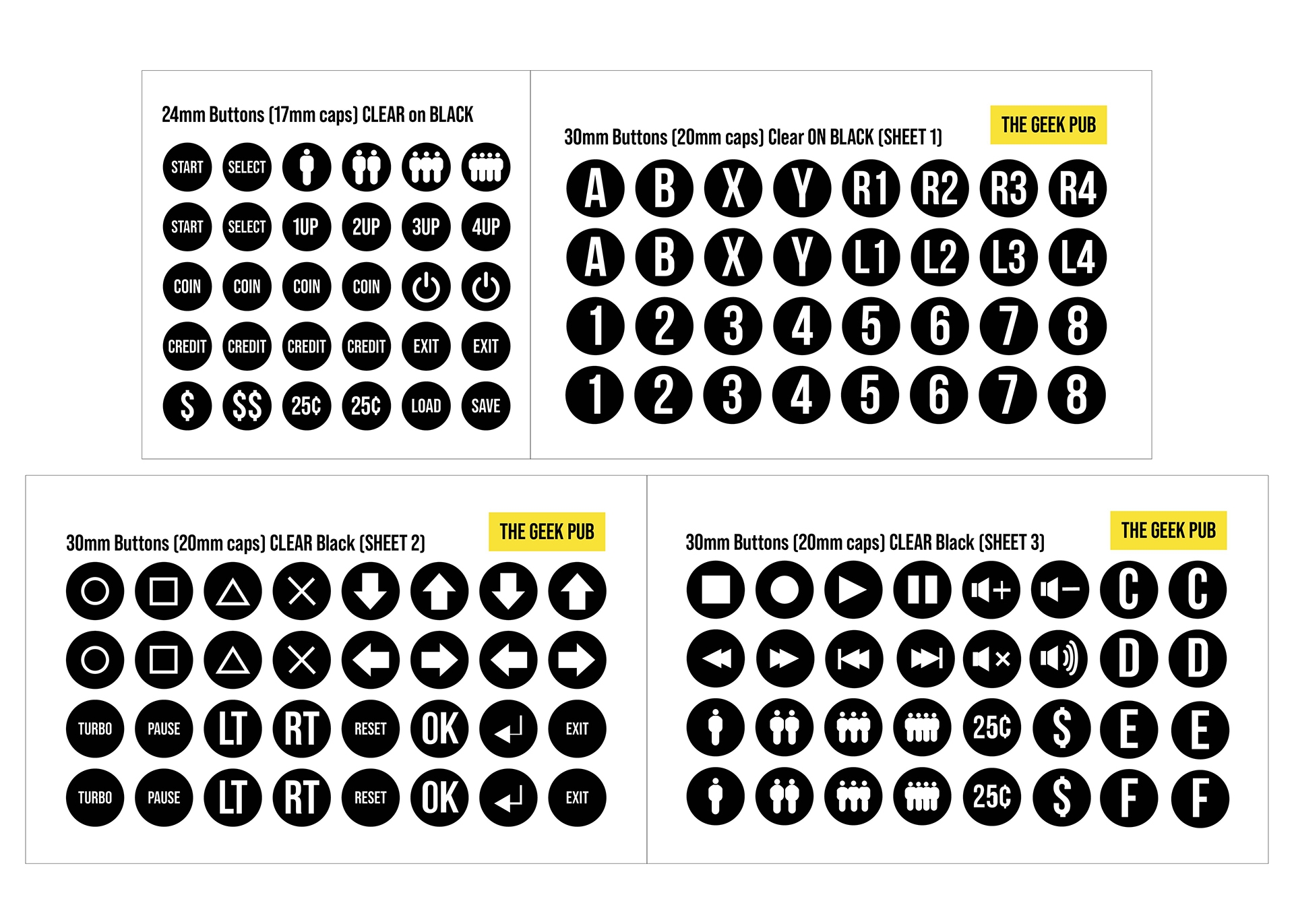 Die Cut Arcade Button Labels Black 