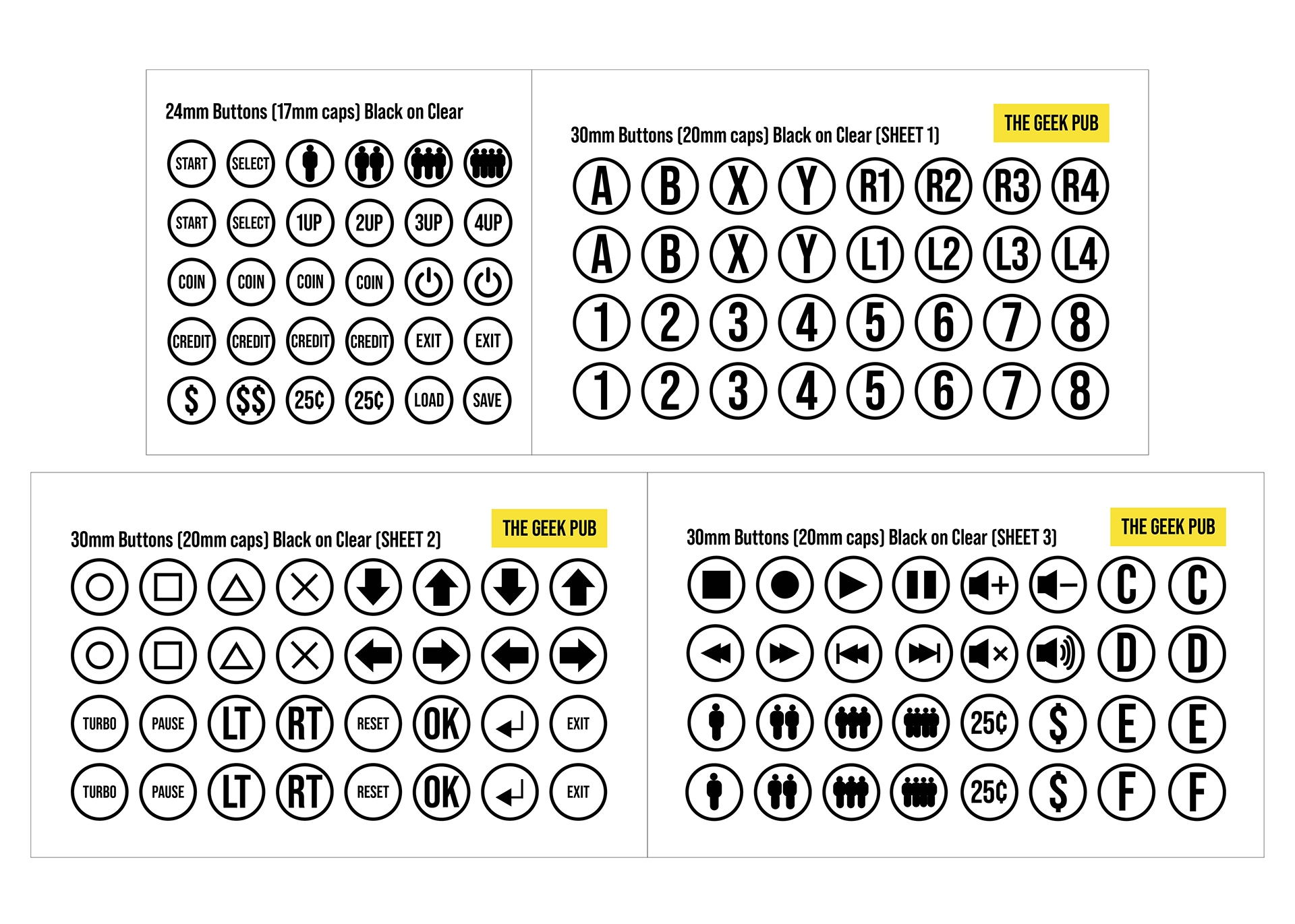 Die Cut Arcade Button Labels Clear 