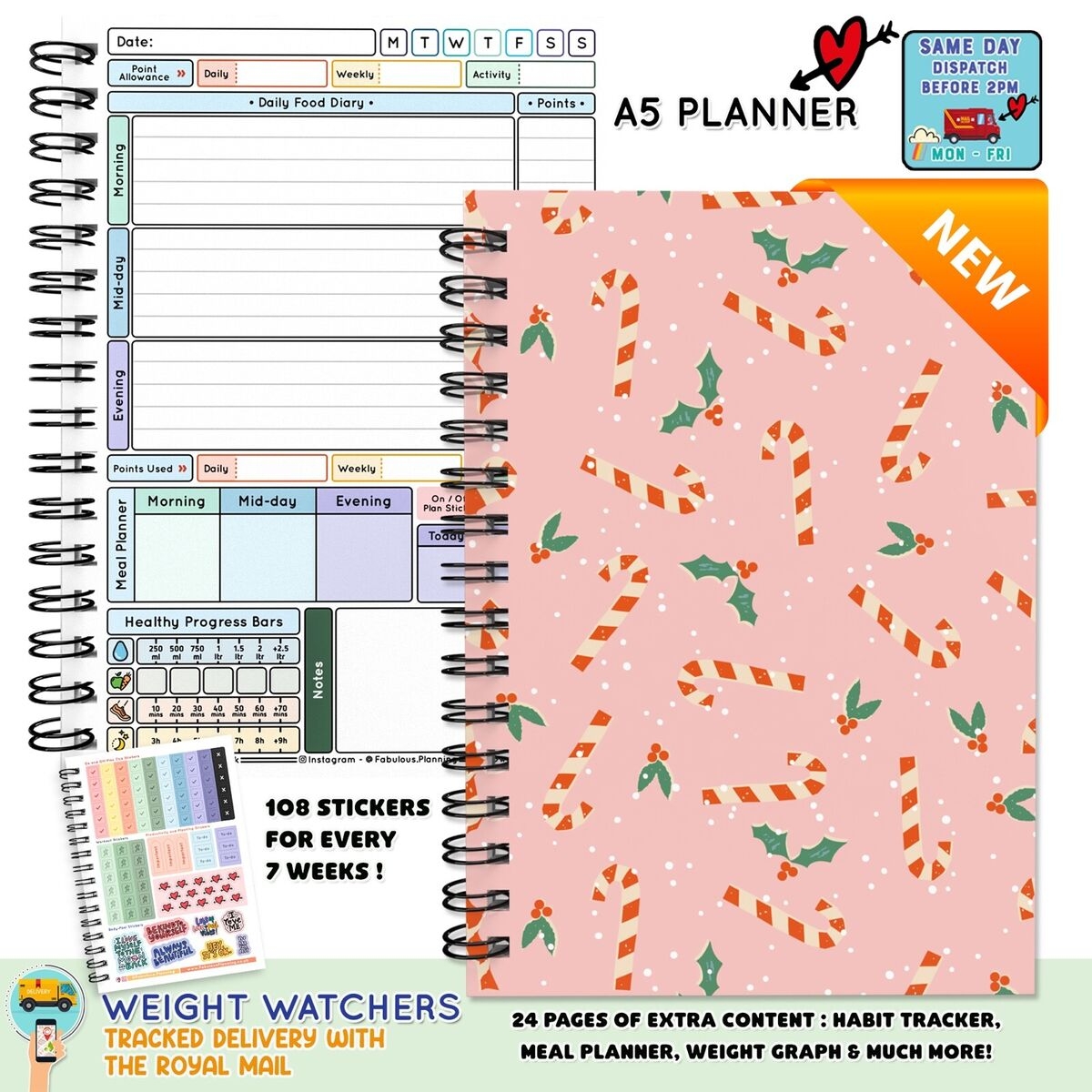 Diet Food Diary WEIGHT WATCHERS Planner Tracker Log Book Journal WW A5 XMAS