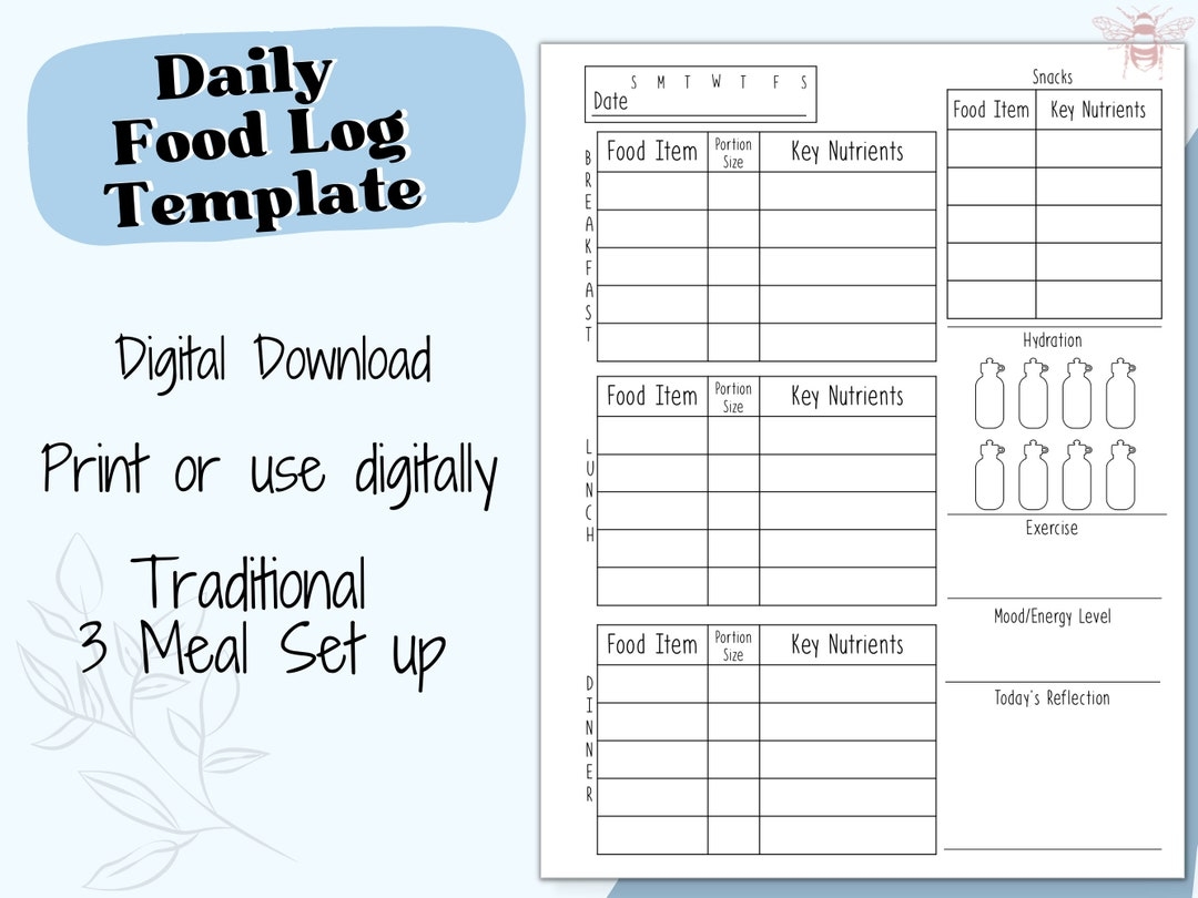 Digital Daily Food Log Template Instant Download 3 meal Nutrition Tracker Printable Diet Tracker Minimalist Daily Food Log Letter Size Etsy