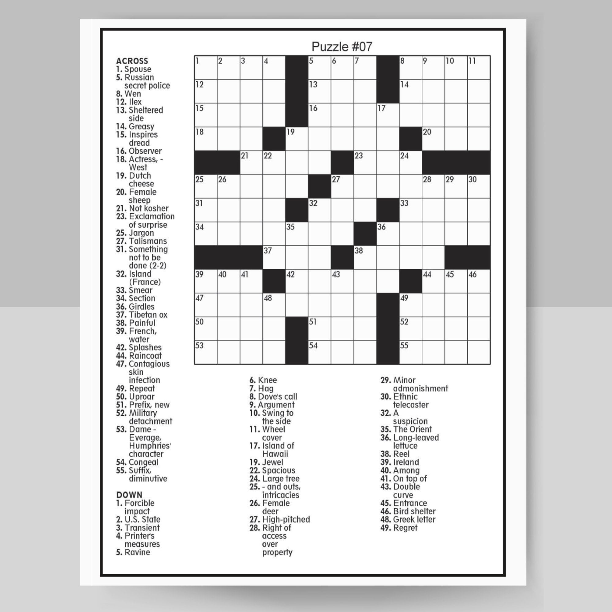 free printable crossword puzzles adults