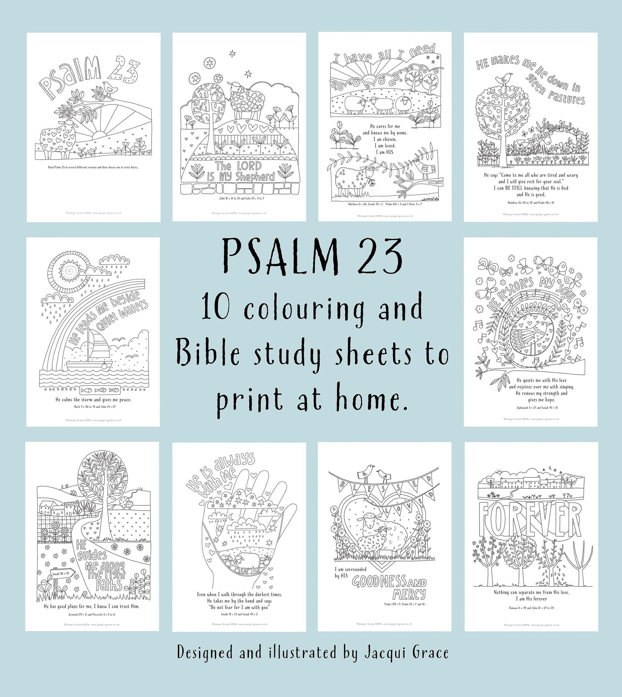 Digital Download Psalm 23 Colouring Pages 10 Black And White Illustrations By Jacqui Grace Etsy