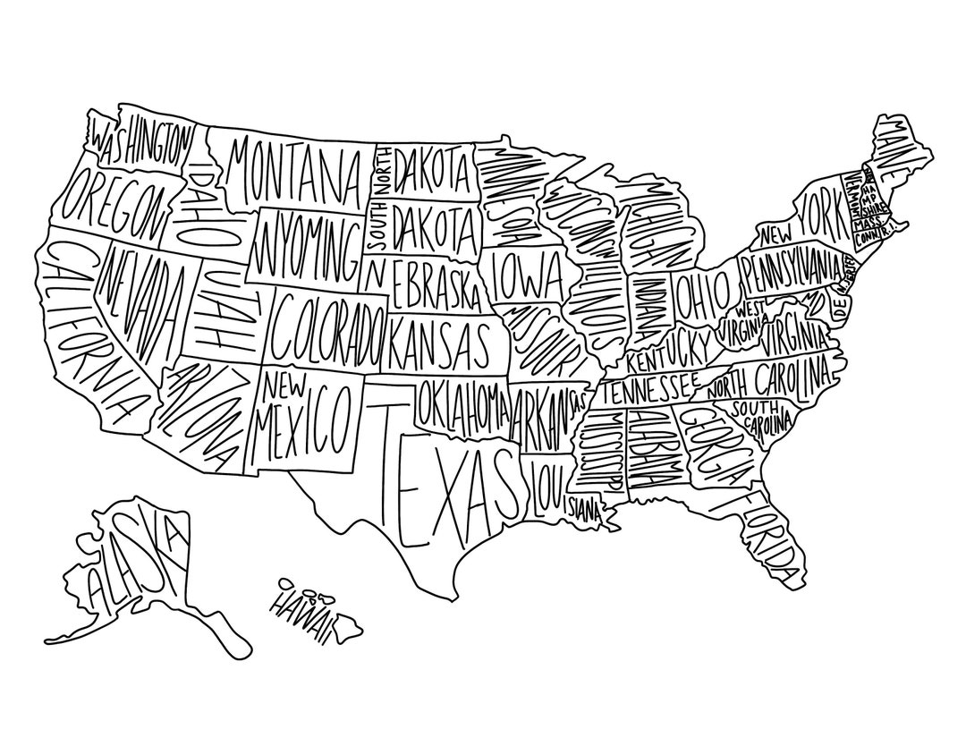 Digital Download United States Map Coloring Page State Map Digital Download United States Map Coloring Page State Map