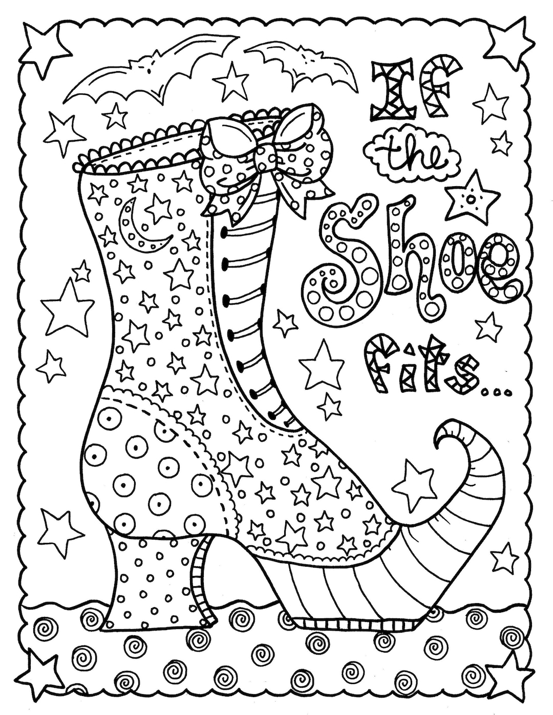 Digital Download Witch Shoe Halloween Coloring Page Instant 